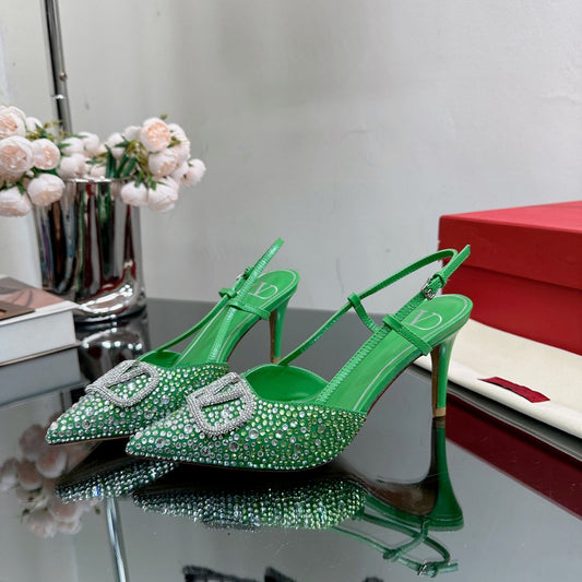 Vlogo Signature Slingback 70 Green Calfskin With Crystals