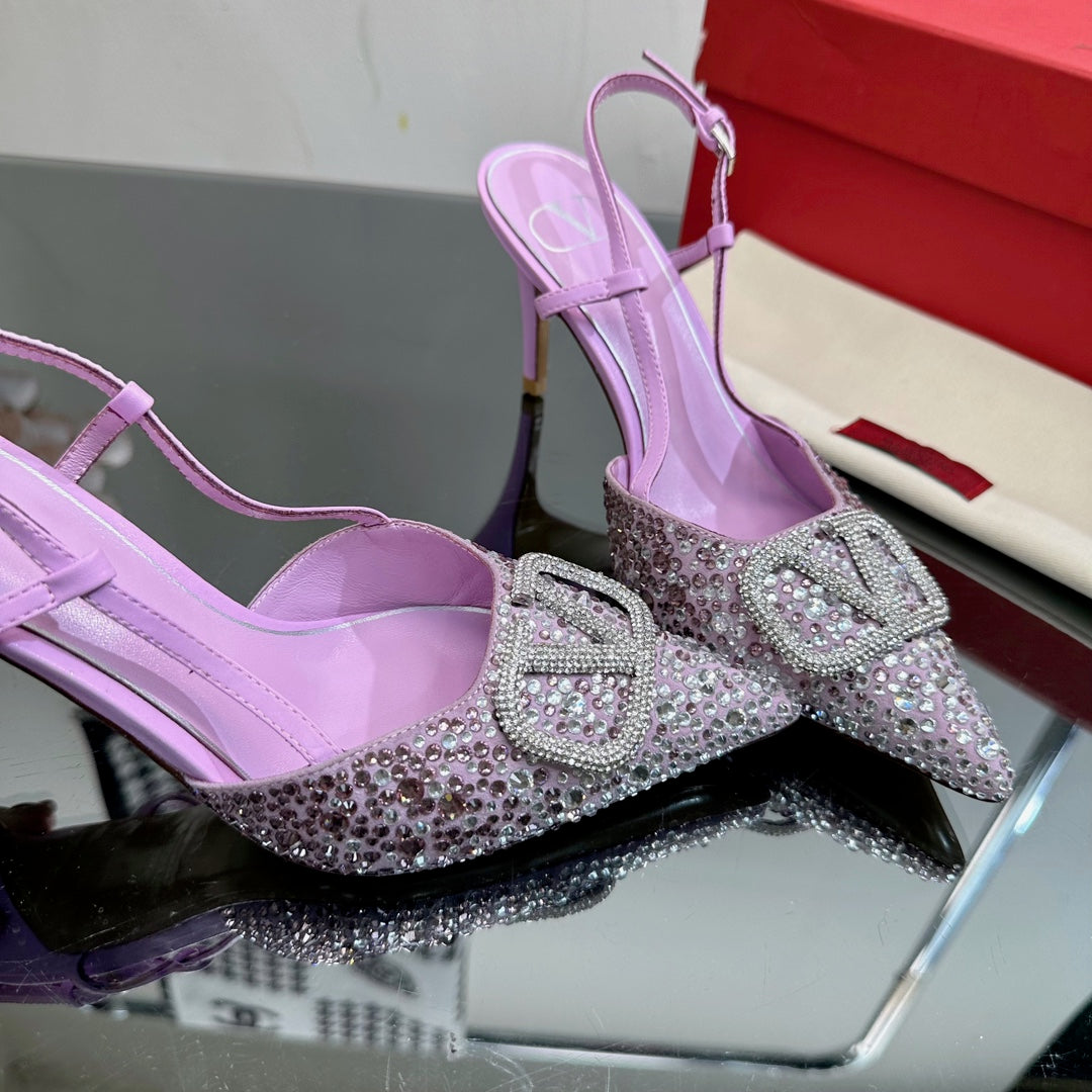 Vlogo Signature Slingback 70 Purple Calfskin With Crystals