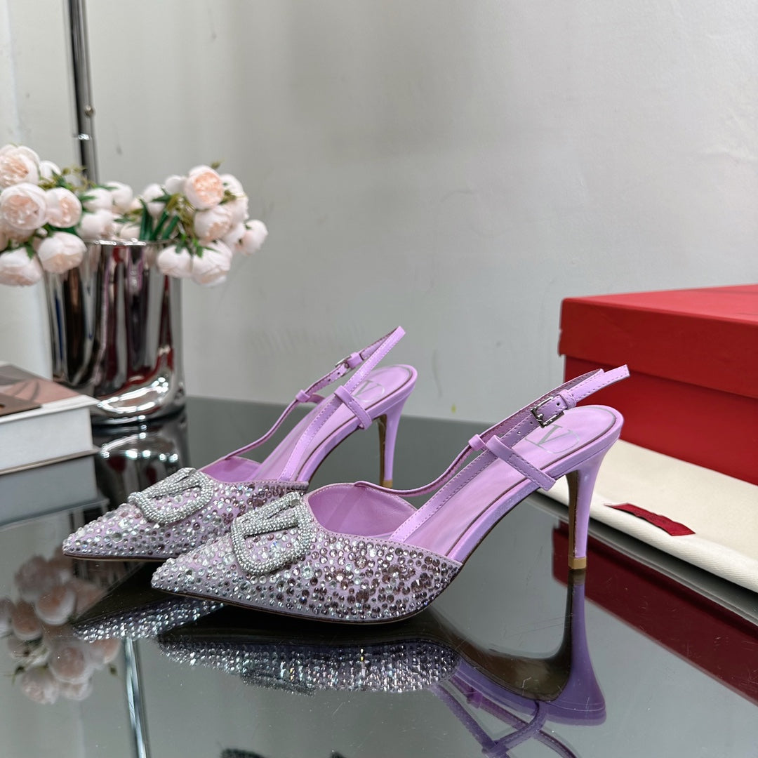 Vlogo Signature Slingback 70 Purple Calfskin With Crystals