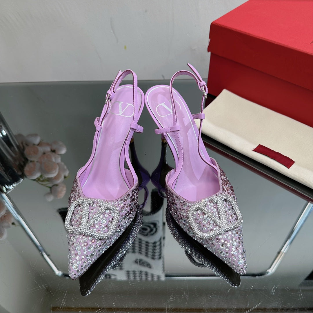 Vlogo Signature Slingback 70 Purple Calfskin With Crystals