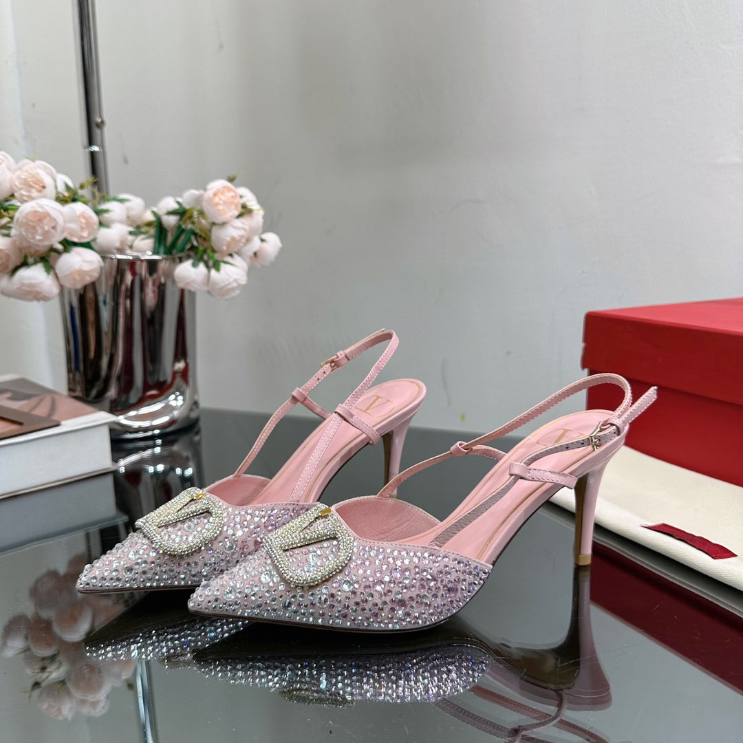 Vlogo Signature Slingback 70 Pink Calfskin With Crystals