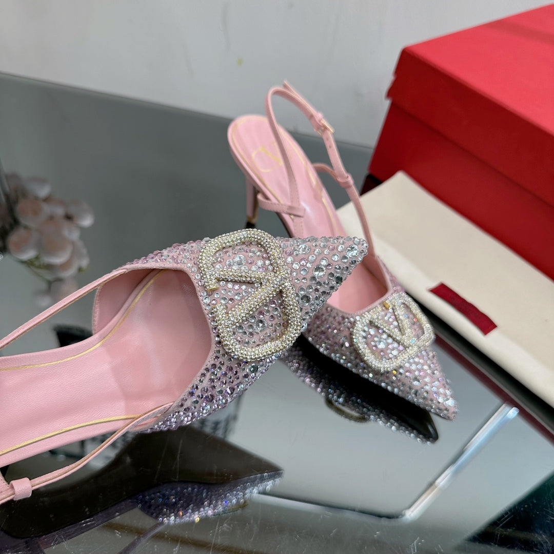 Vlogo Signature Slingback 70 Pink Calfskin With Crystals