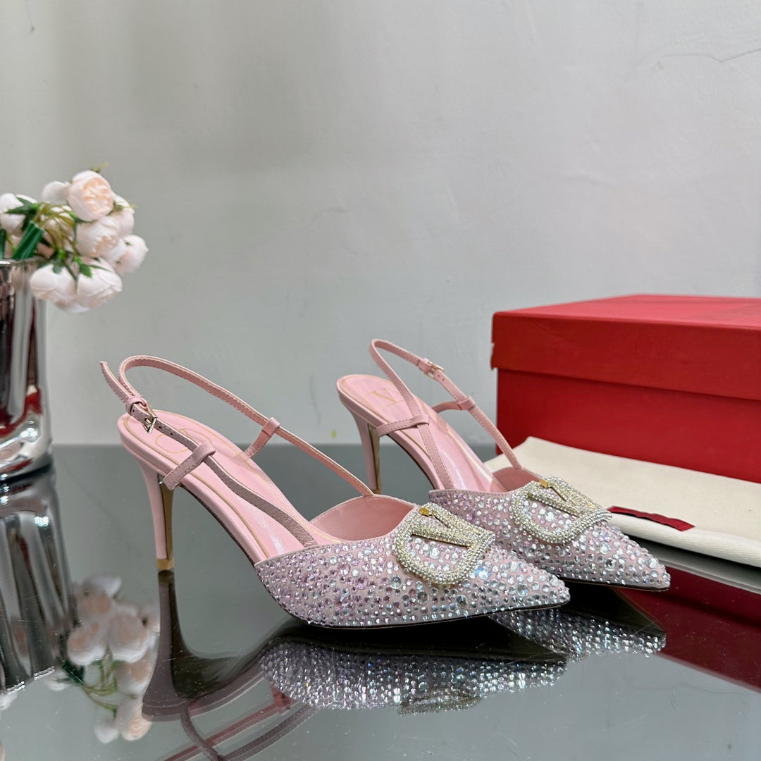 Vlogo Signature Slingback 70 Pink Calfskin With Crystals