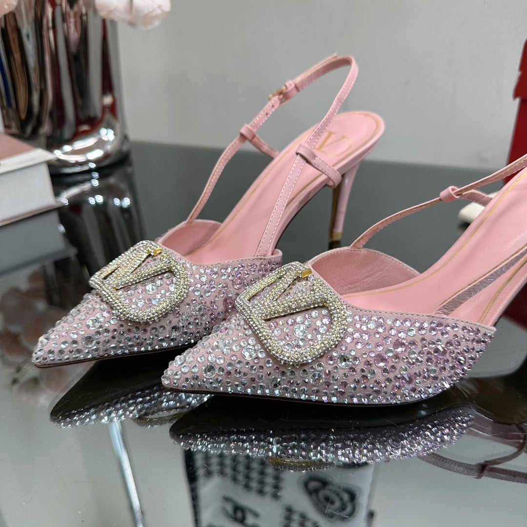 Vlogo Signature Slingback 70 Pink Calfskin With Crystals