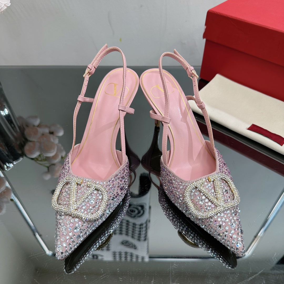 Vlogo Signature Slingback 70 Pink Calfskin With Crystals