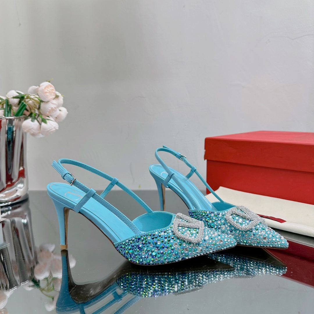 Vlogo Signature Slingback 70 Blue Sky Calfskin With Crystals