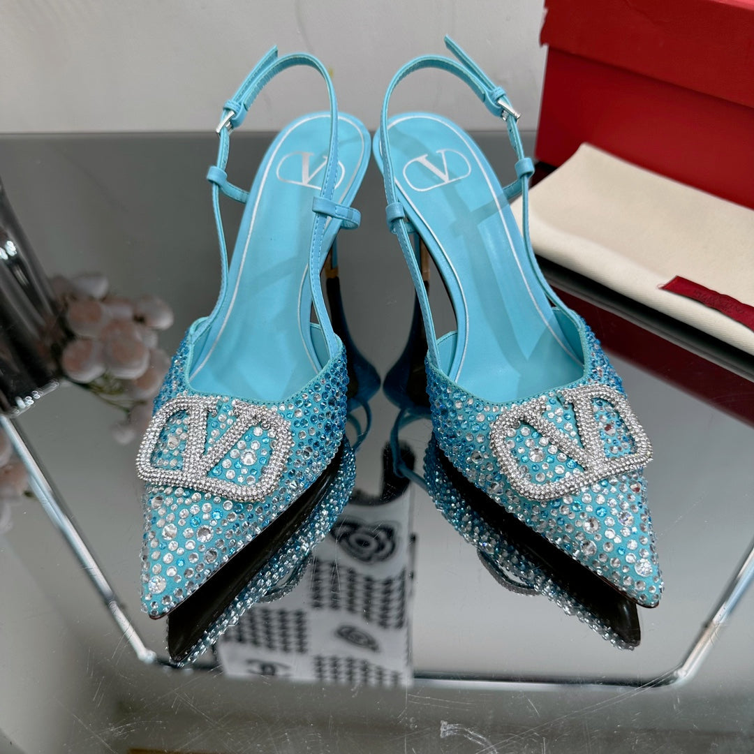 Vlogo Signature Slingback 70 Blue Sky Calfskin With Crystals