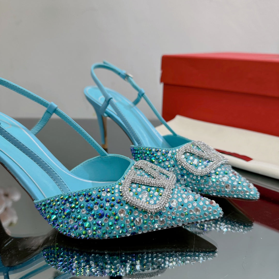 Vlogo Signature Slingback 70 Blue Sky Calfskin With Crystals