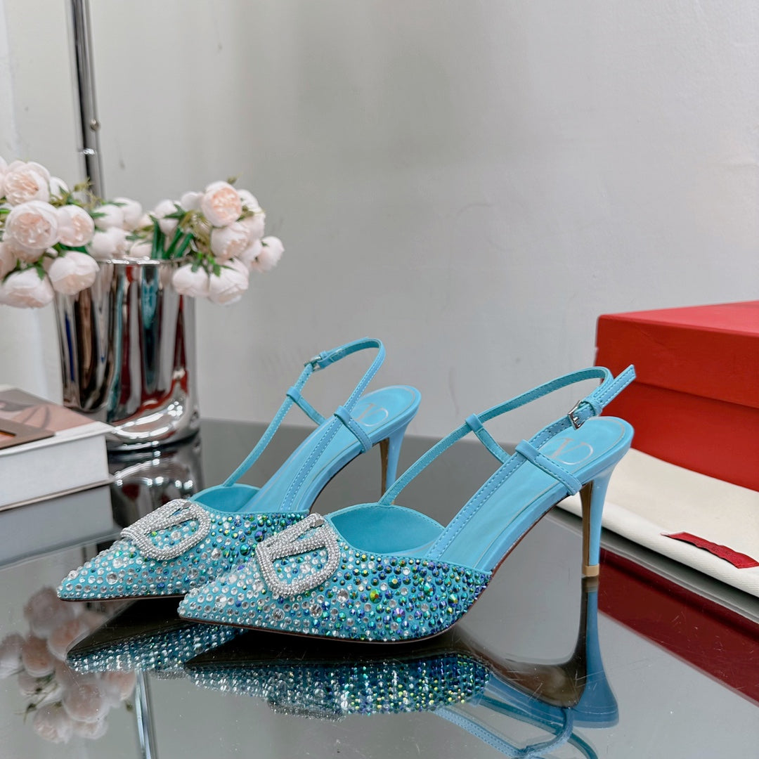 Vlogo Signature Slingback 70 Blue Sky Calfskin With Crystals