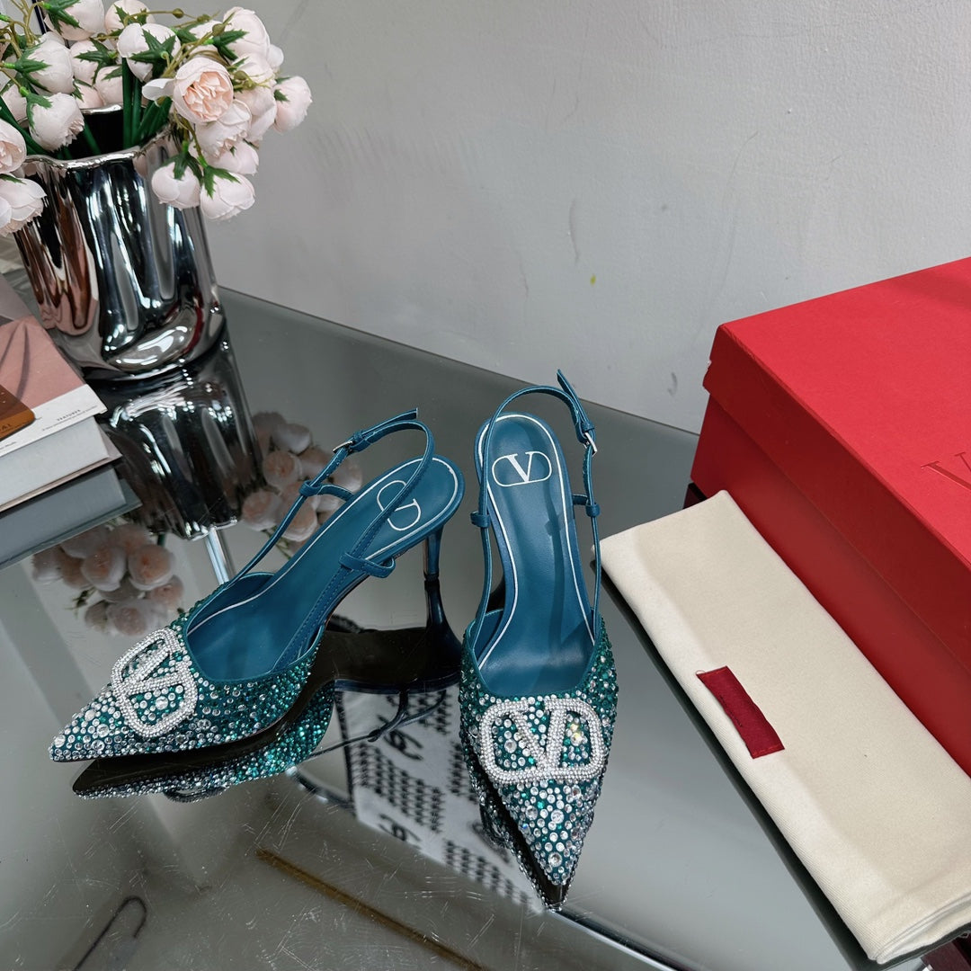 Vlogo Signature Slingback 70 Dark Blue Calfskin With Crystals