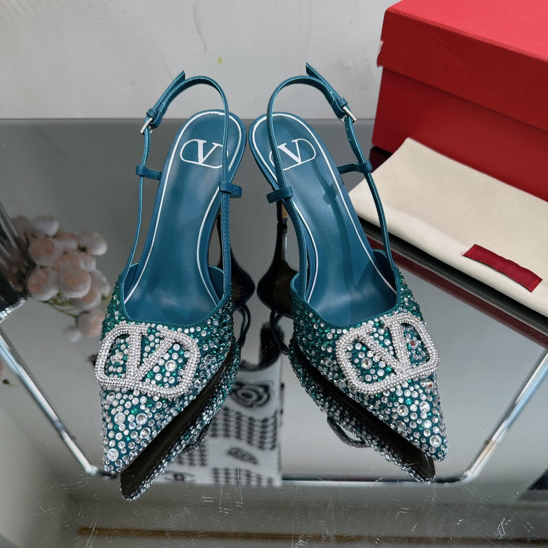 Vlogo Signature Slingback 70 Dark Blue Calfskin With Crystals