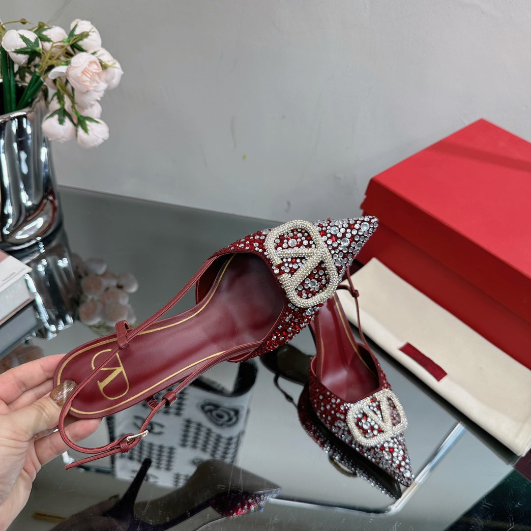 Vlogo Signature Slingback 70 Burgundy Calfskin With Crystals