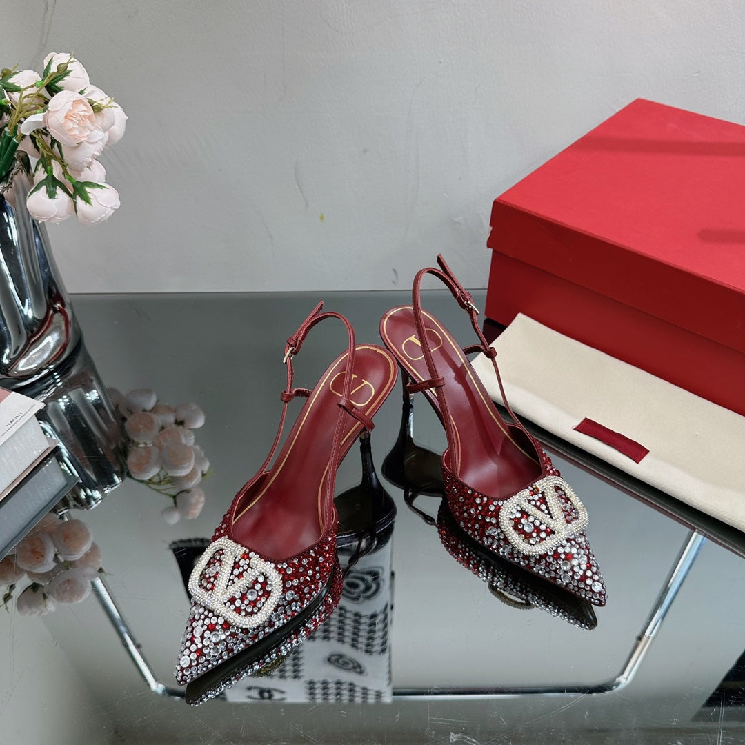 Vlogo Signature Slingback 70 Burgundy Calfskin With Crystals