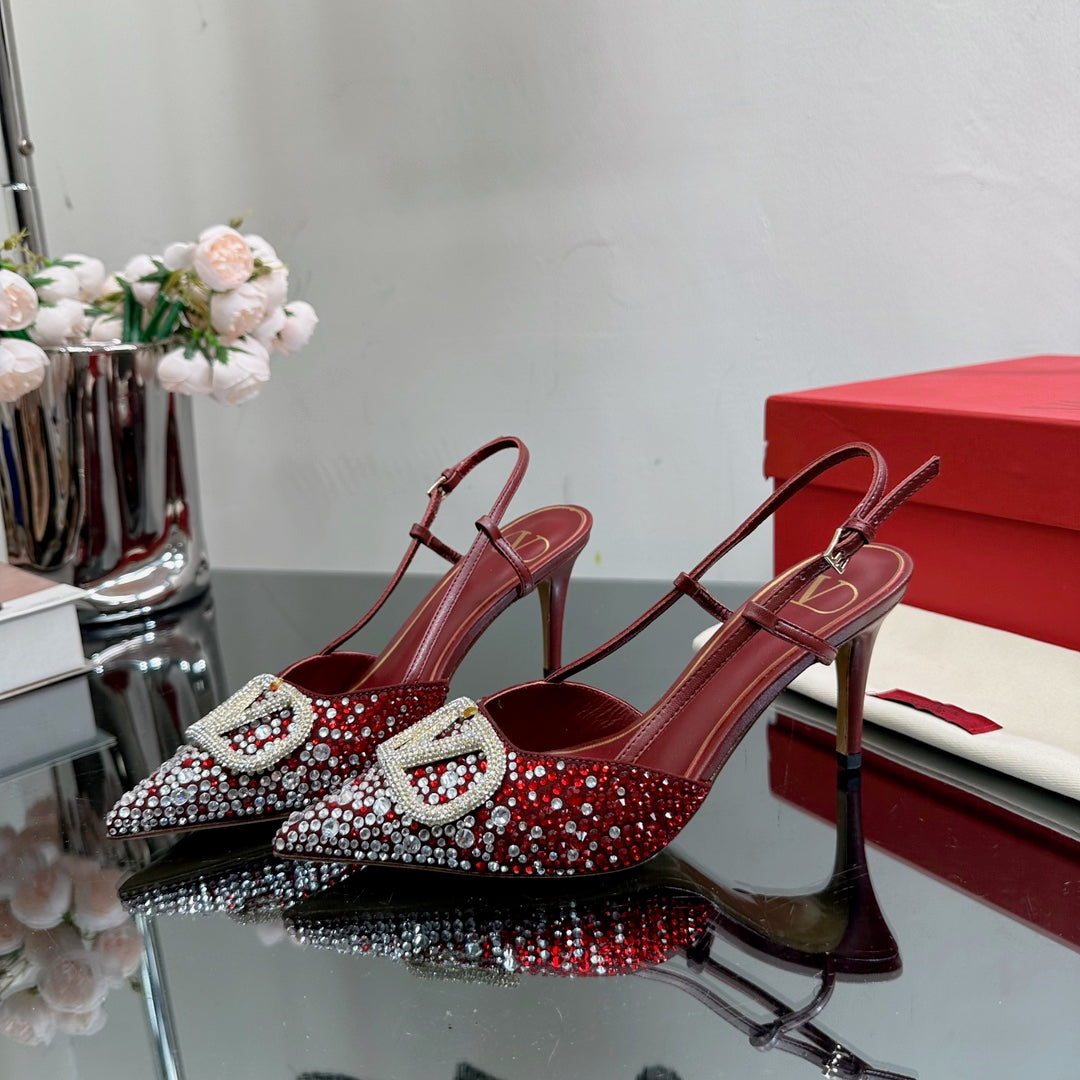 Vlogo Signature Slingback 70 Burgundy Calfskin With Crystals