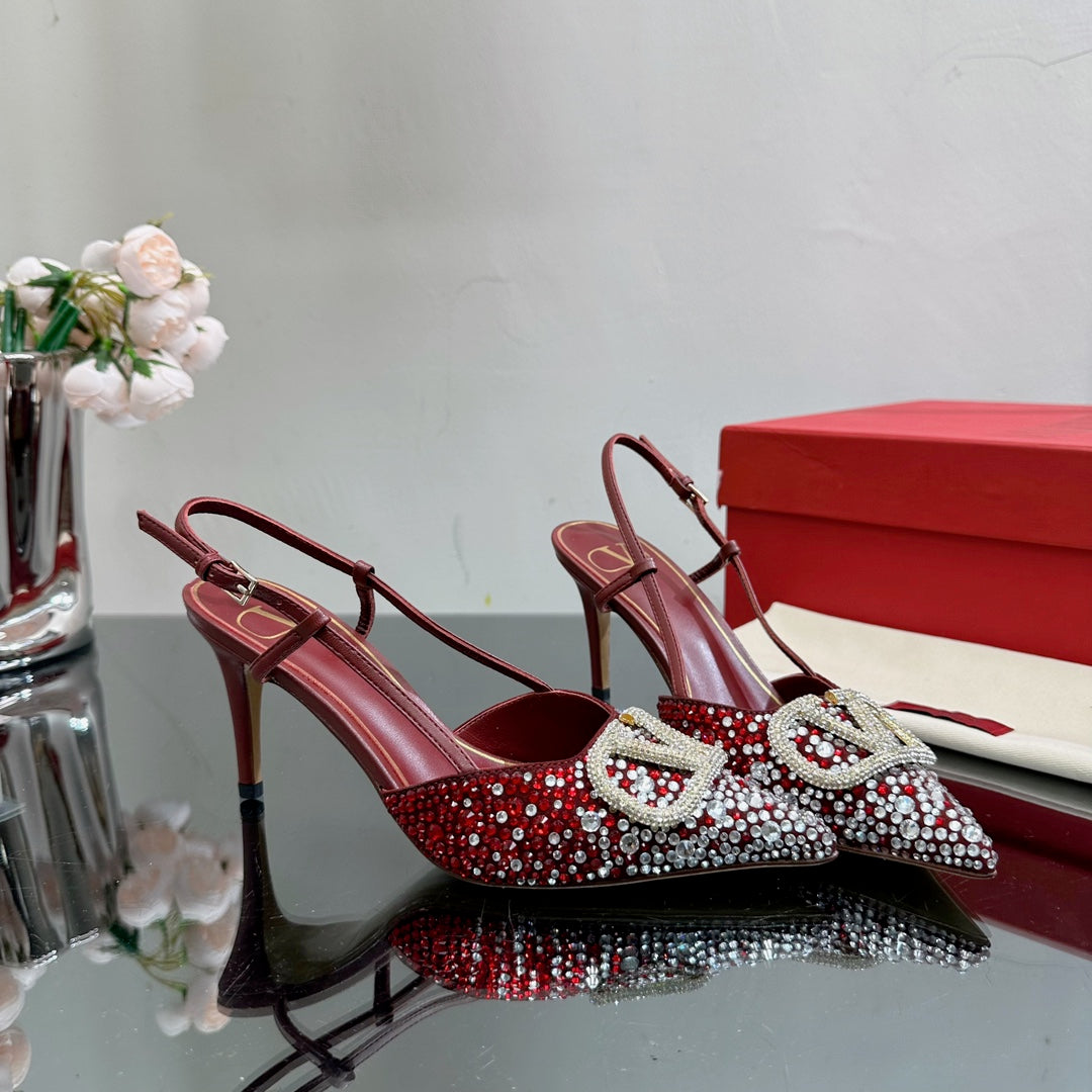 Vlogo Signature Slingback 70 Burgundy Calfskin With Crystals