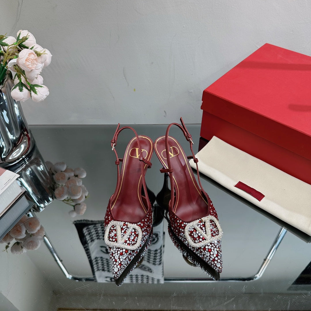 Vlogo Signature Slingback 70 Burgundy Calfskin With Crystals