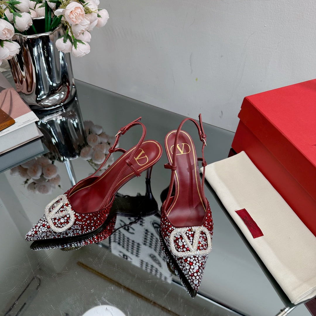 Vlogo Signature Slingback 70 Burgundy Calfskin With Crystals