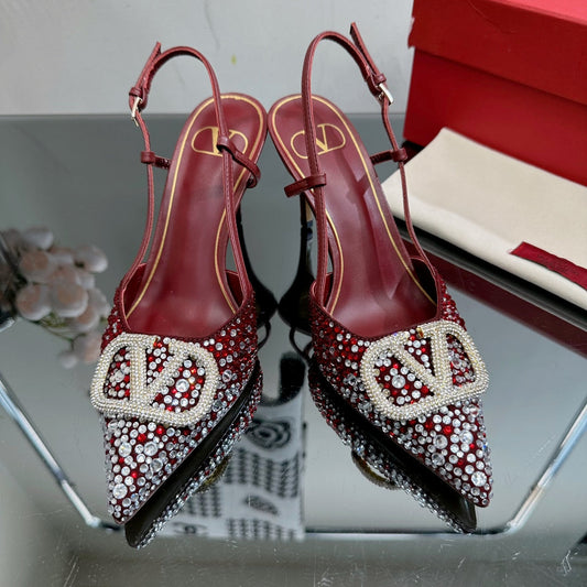 Vlogo Signature Slingback 70 Burgundy Calfskin With Crystals