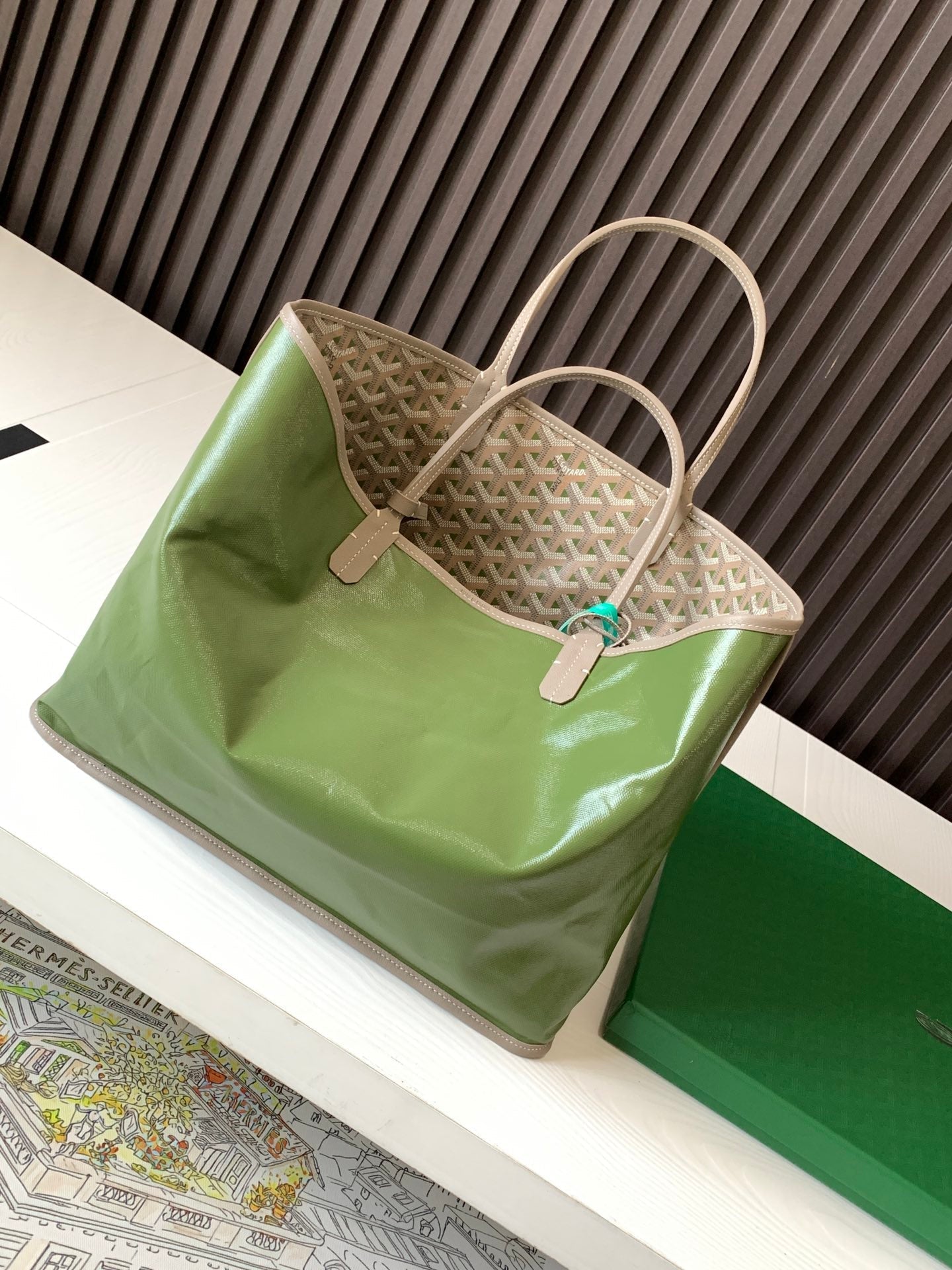 st louis pm 48cm greige and green tote bag