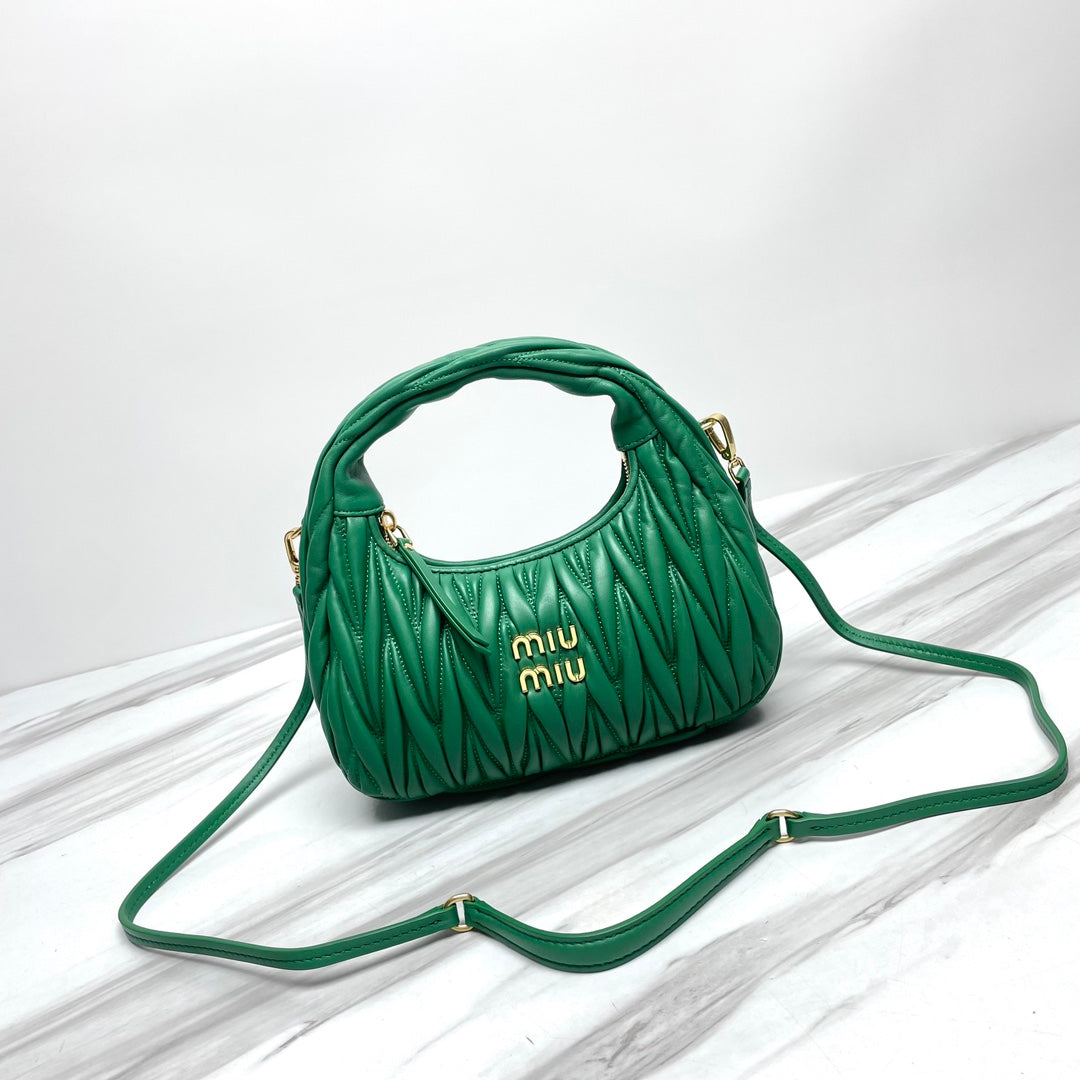 miuwander hobo 23 green matelasse leather