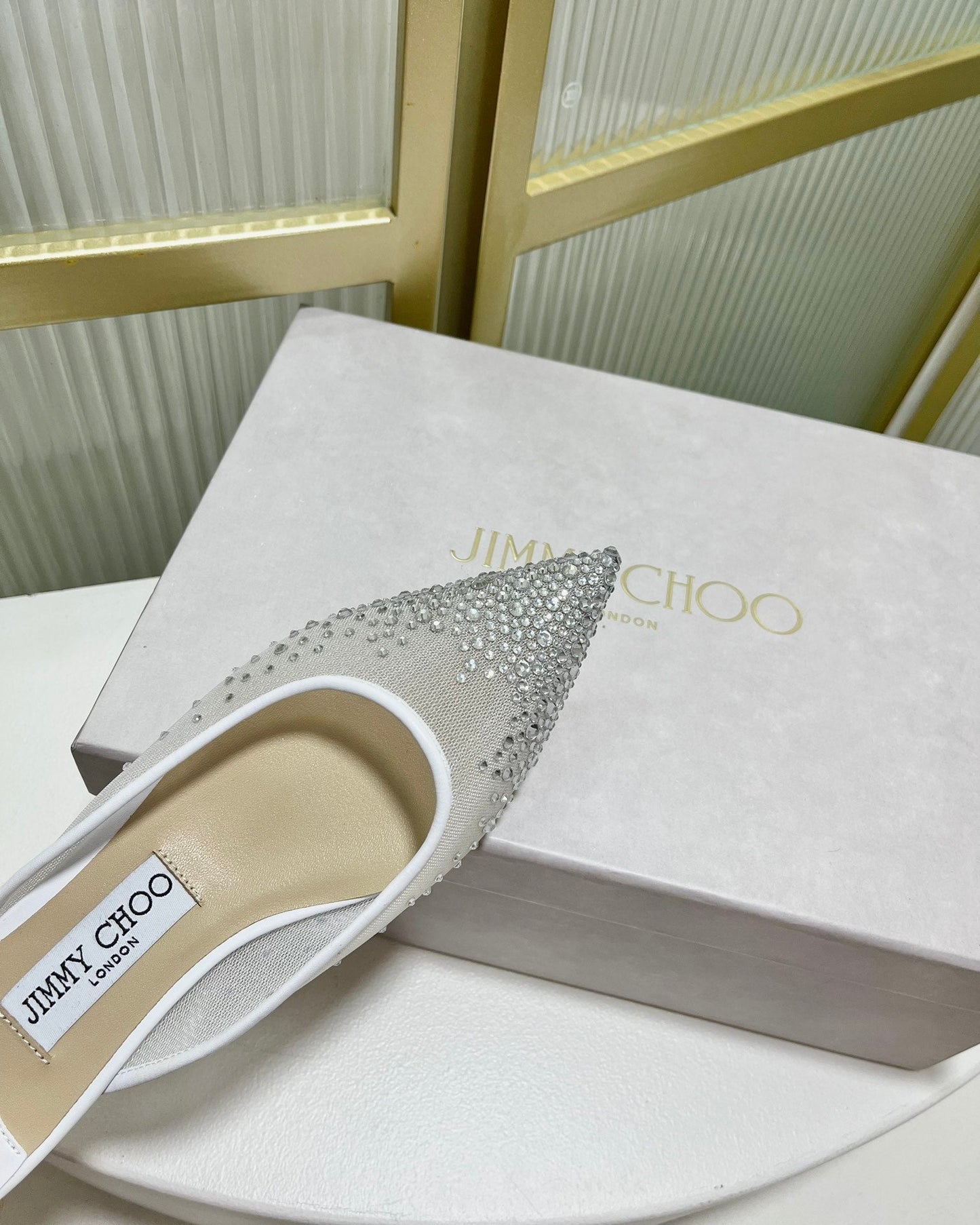 Jimmy Mule In White Mesh Fabric With Swarovski Crystal 597884