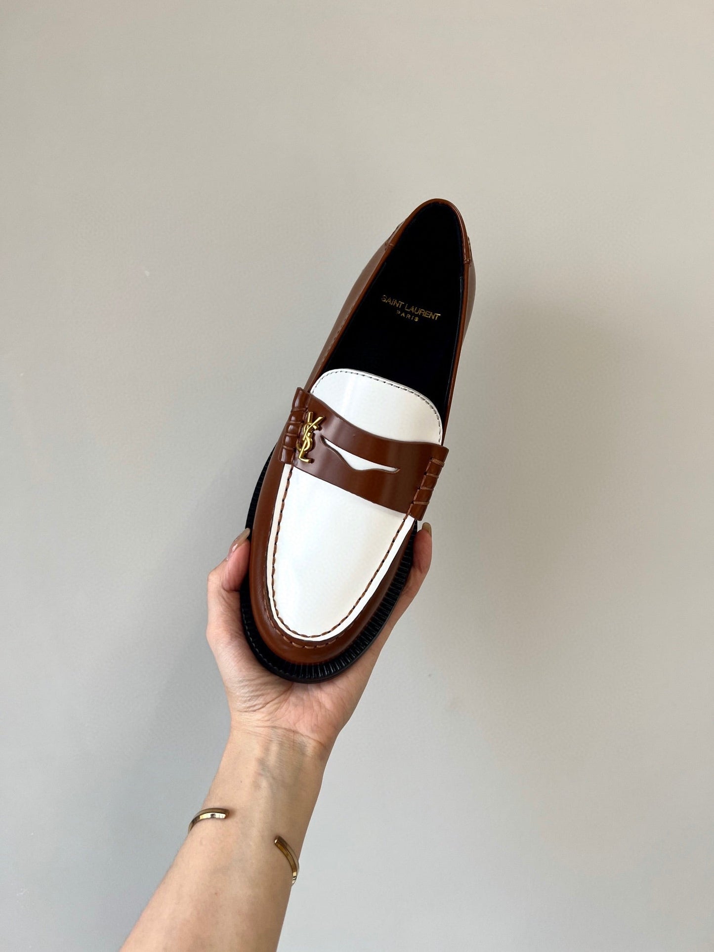 SL LE LOAFER BROWN AND WHITE CALFSKIN