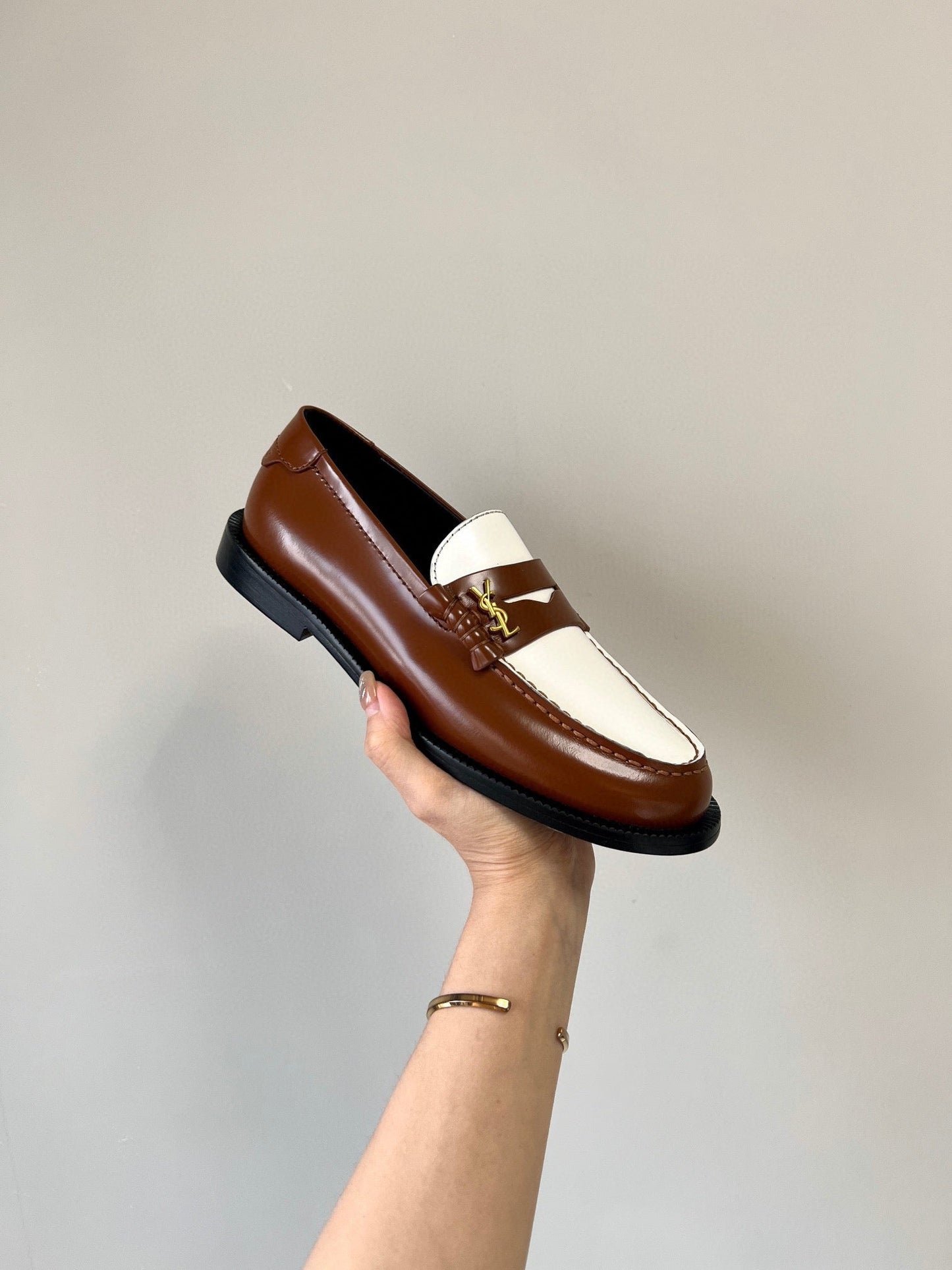 SL LE LOAFER BROWN AND WHITE CALFSKIN