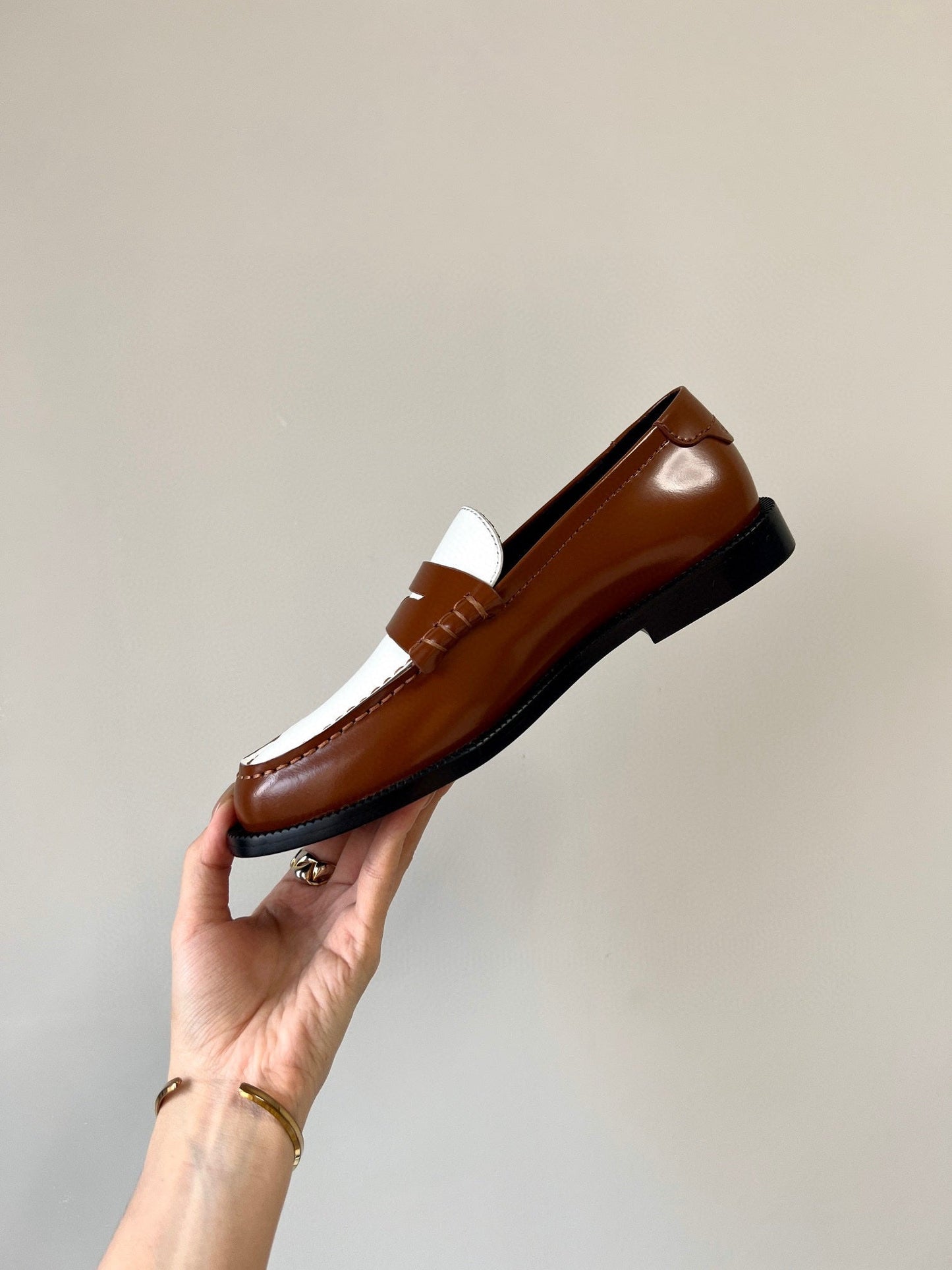 SL LE LOAFER BROWN AND WHITE CALFSKIN