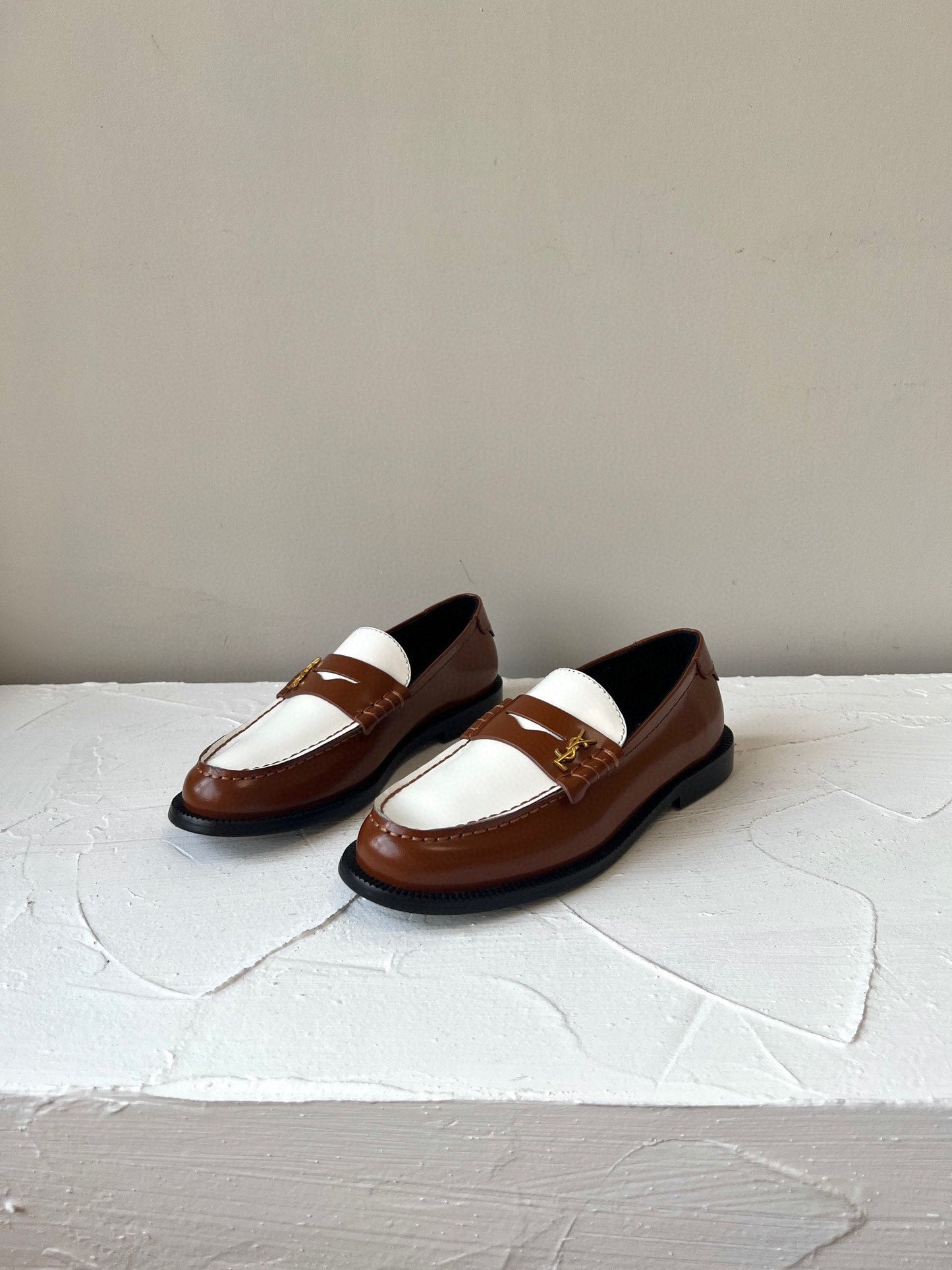 SL LE LOAFER BROWN AND WHITE CALFSKIN