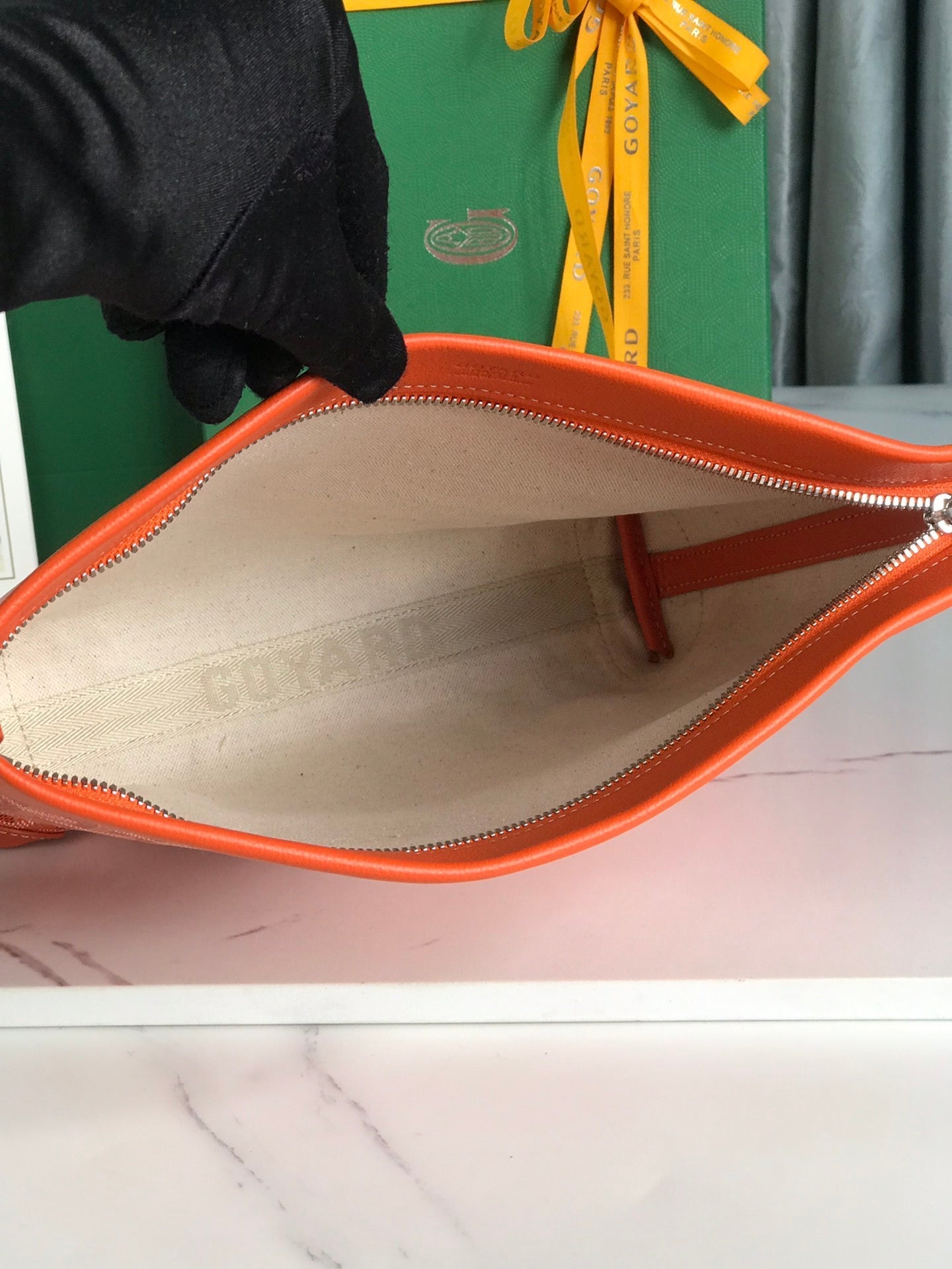 CONTI POUCH 24 IN ORANGE LAMBSKIN AND GOYARDINE CANVAS