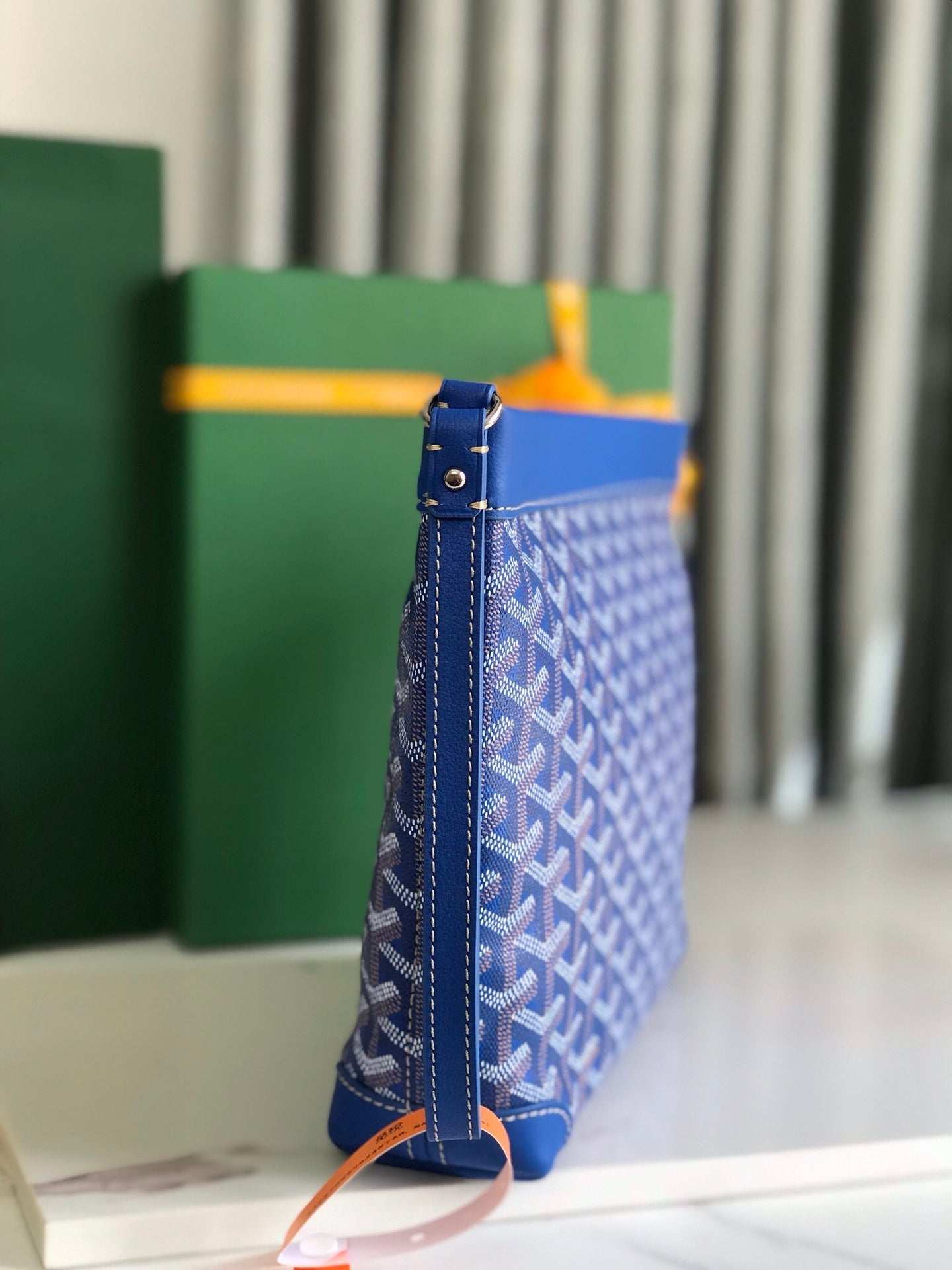 CONTI POUCH 24 IN SAPPHIRE BLUE LAMBSKIN AND GOYARDINE CANVAS