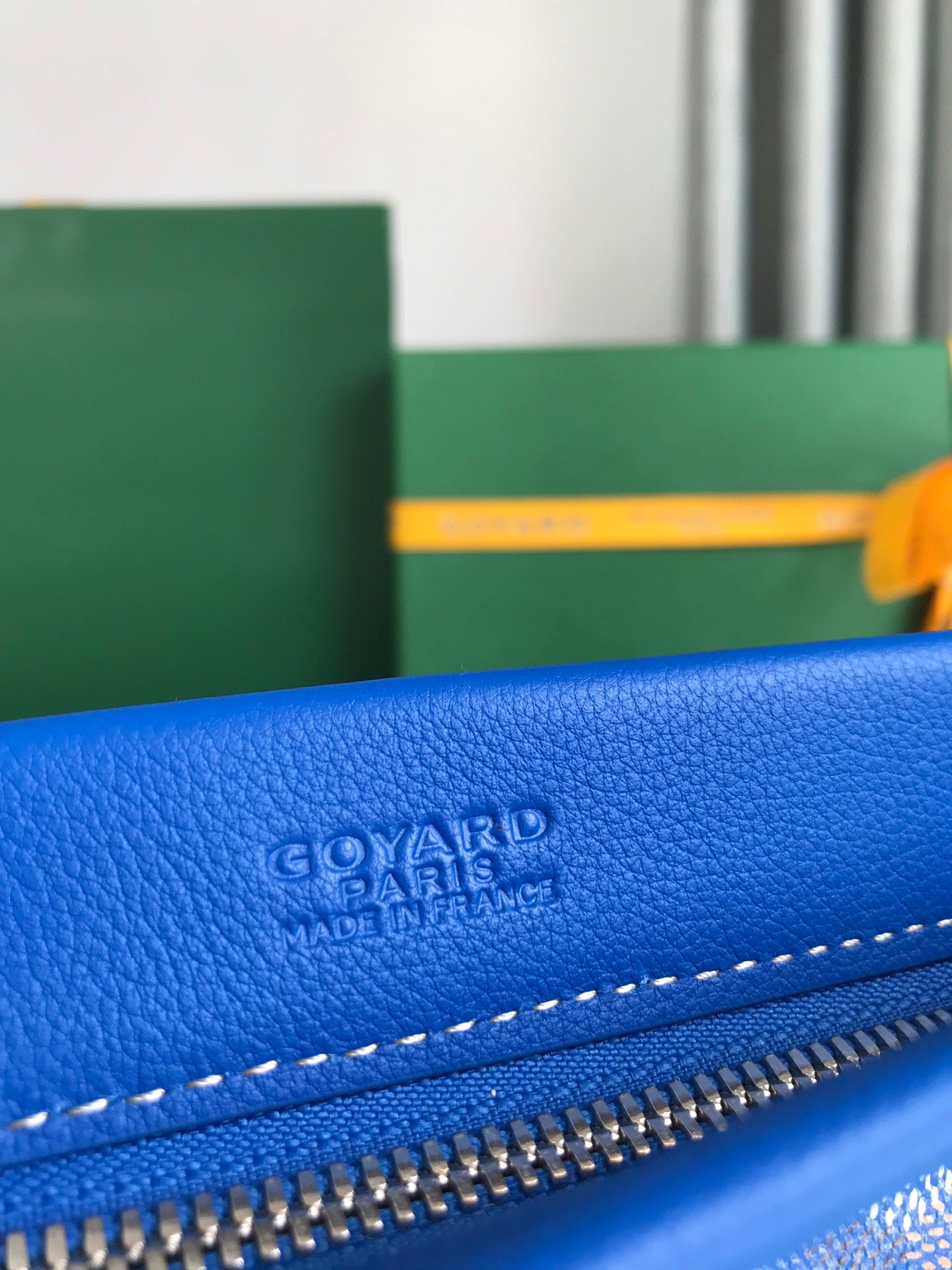 CONTI POUCH 24 IN SAPPHIRE BLUE LAMBSKIN AND GOYARDINE CANVAS