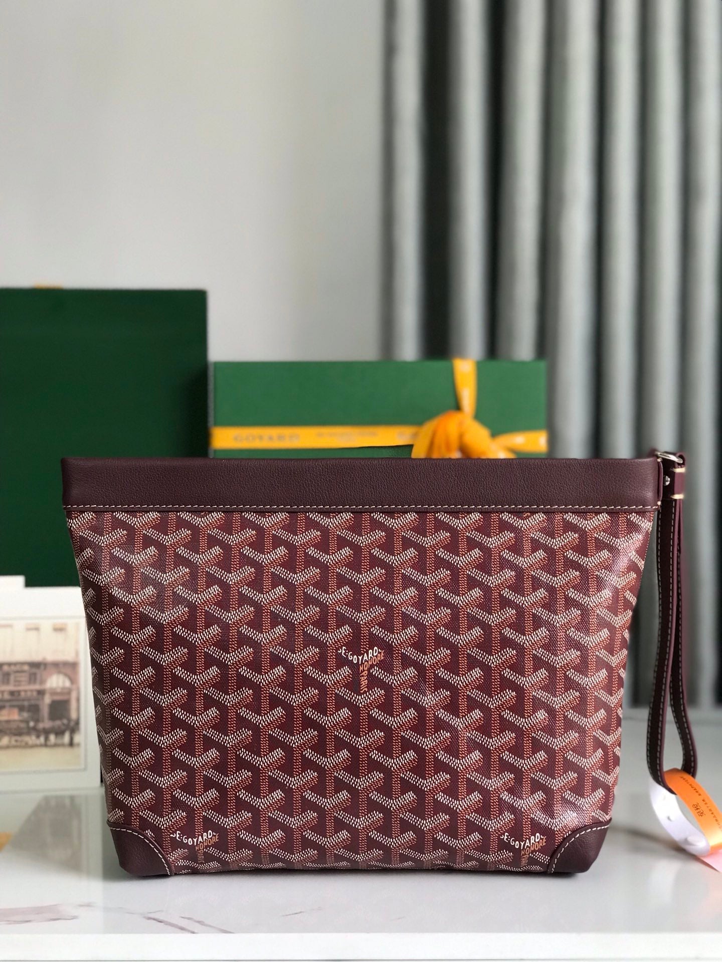 CONTI POUCH 24 IN WINE RED LAMBSKIN AND GOYARDINE CANVAS