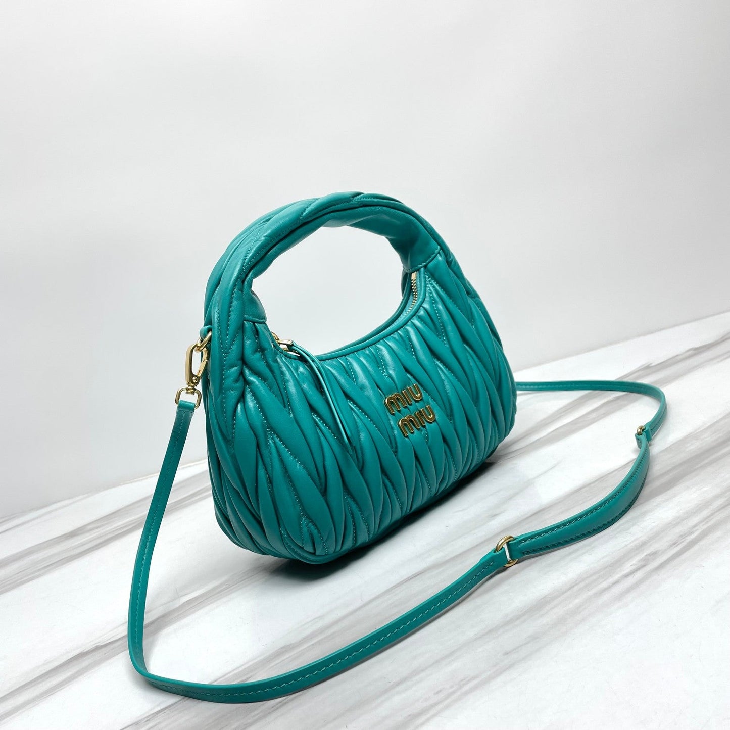 miuwander hobo 23 light sea green matelasse leather