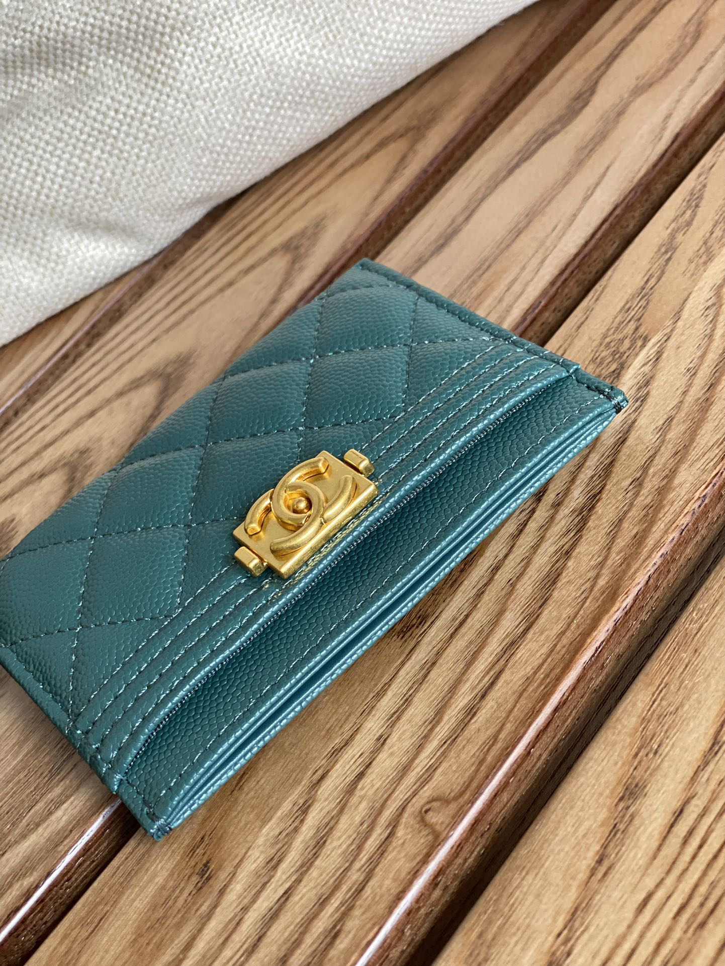 cc boy 11cm card holder dark green caviar gold hardware