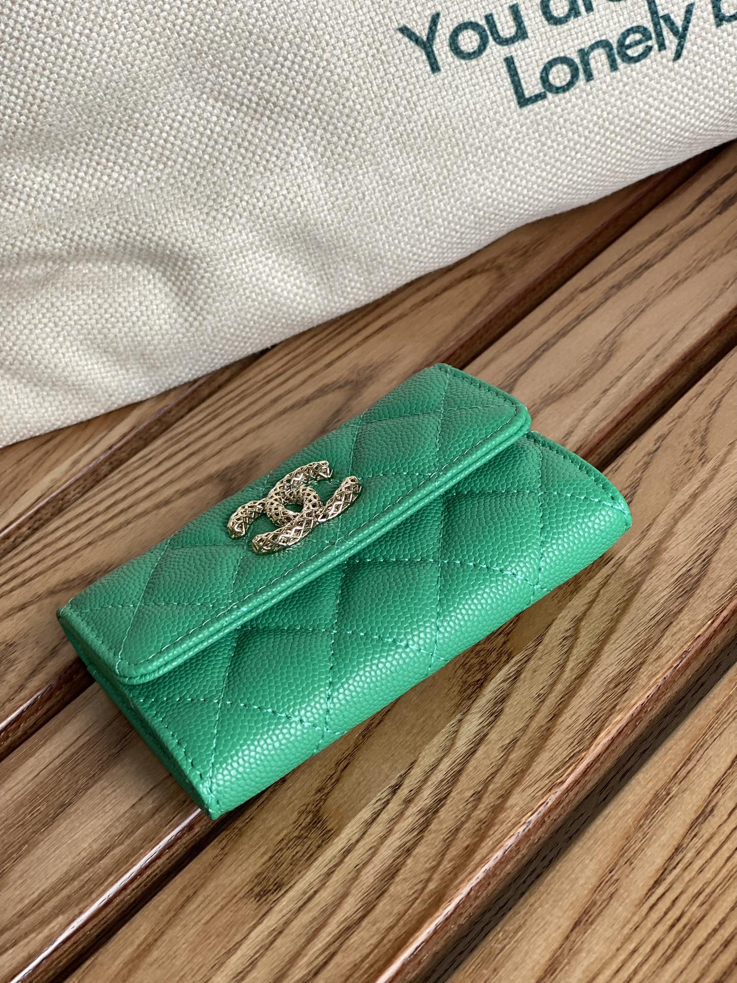 cc small wallet 11cm dark green caviar light gold hardware