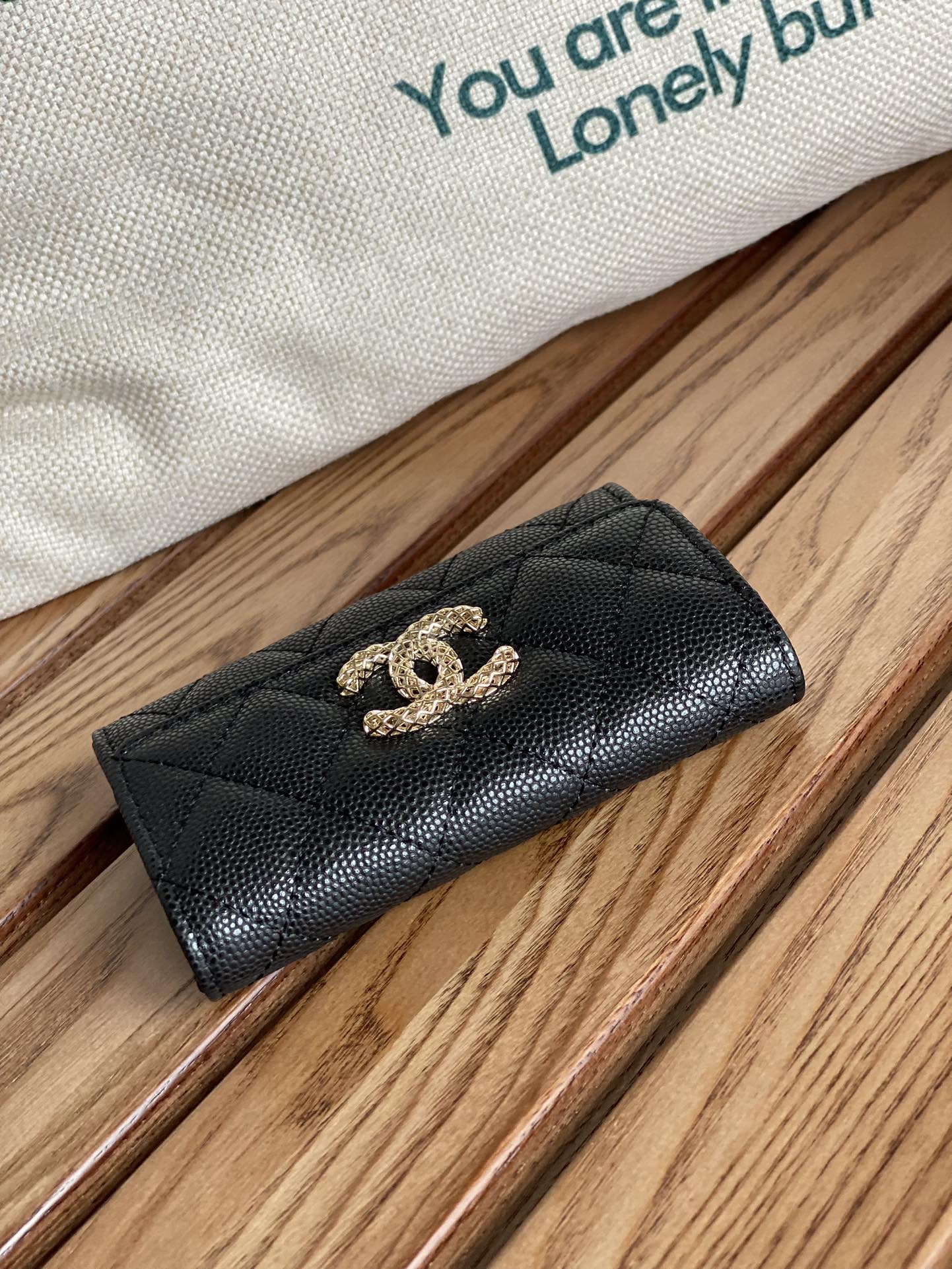 cc small wallet 11cm black caviar light gold hardware