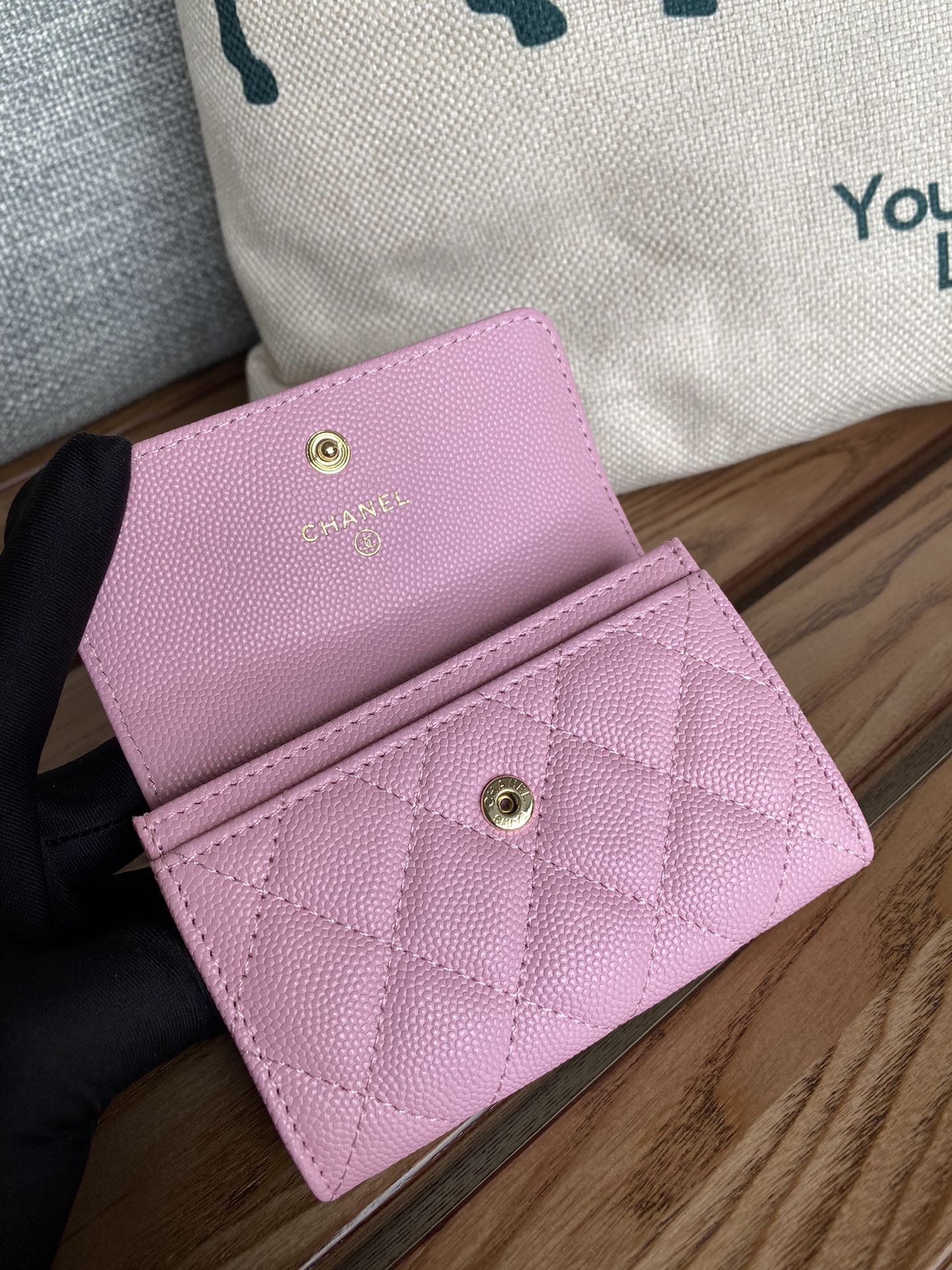 cc small wallet 11cm pink caviar light gold hardware