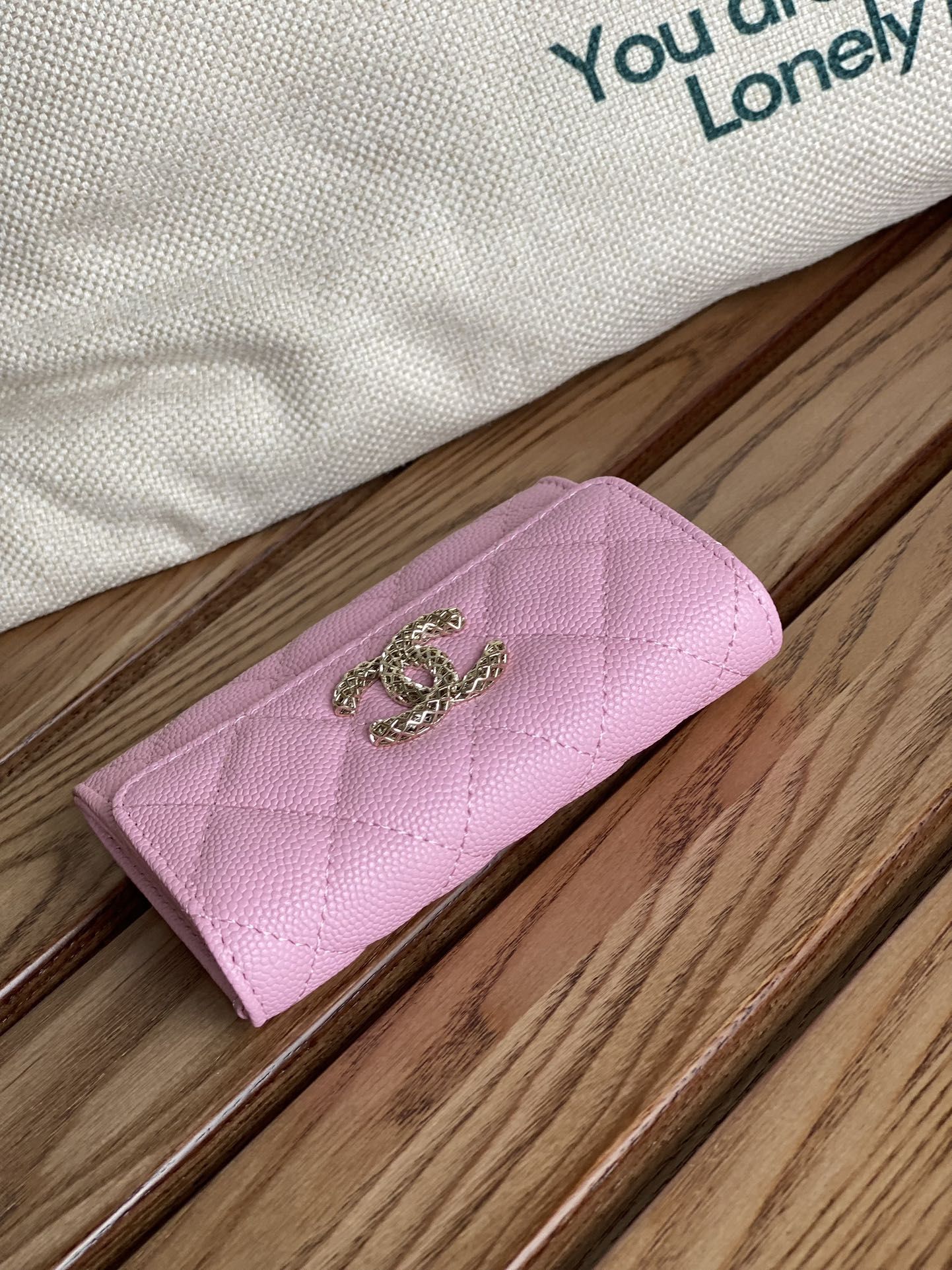 cc small wallet 11cm pink caviar light gold hardware