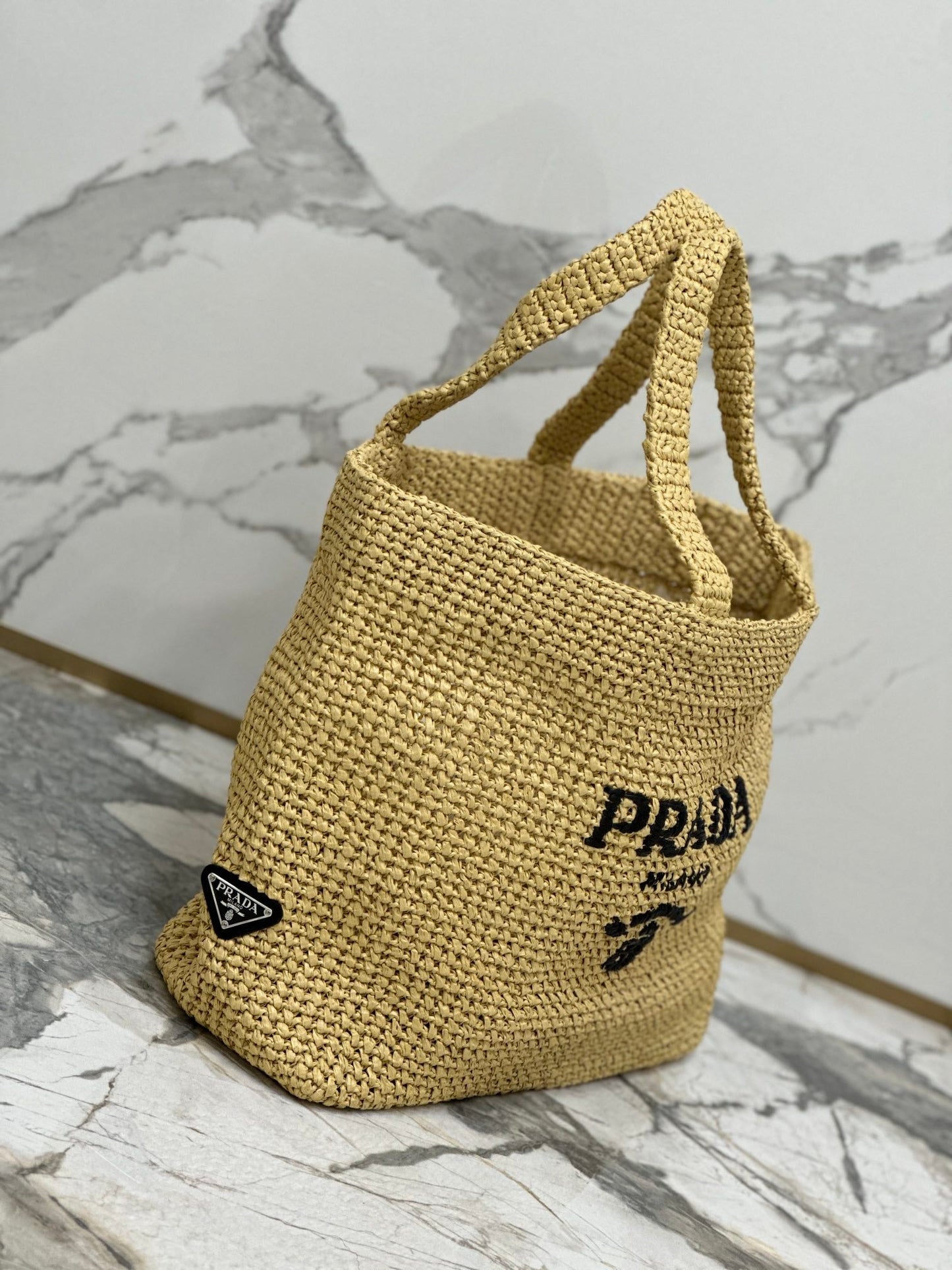 PRA BEIGE CROCHET TOTE BAG 40CM