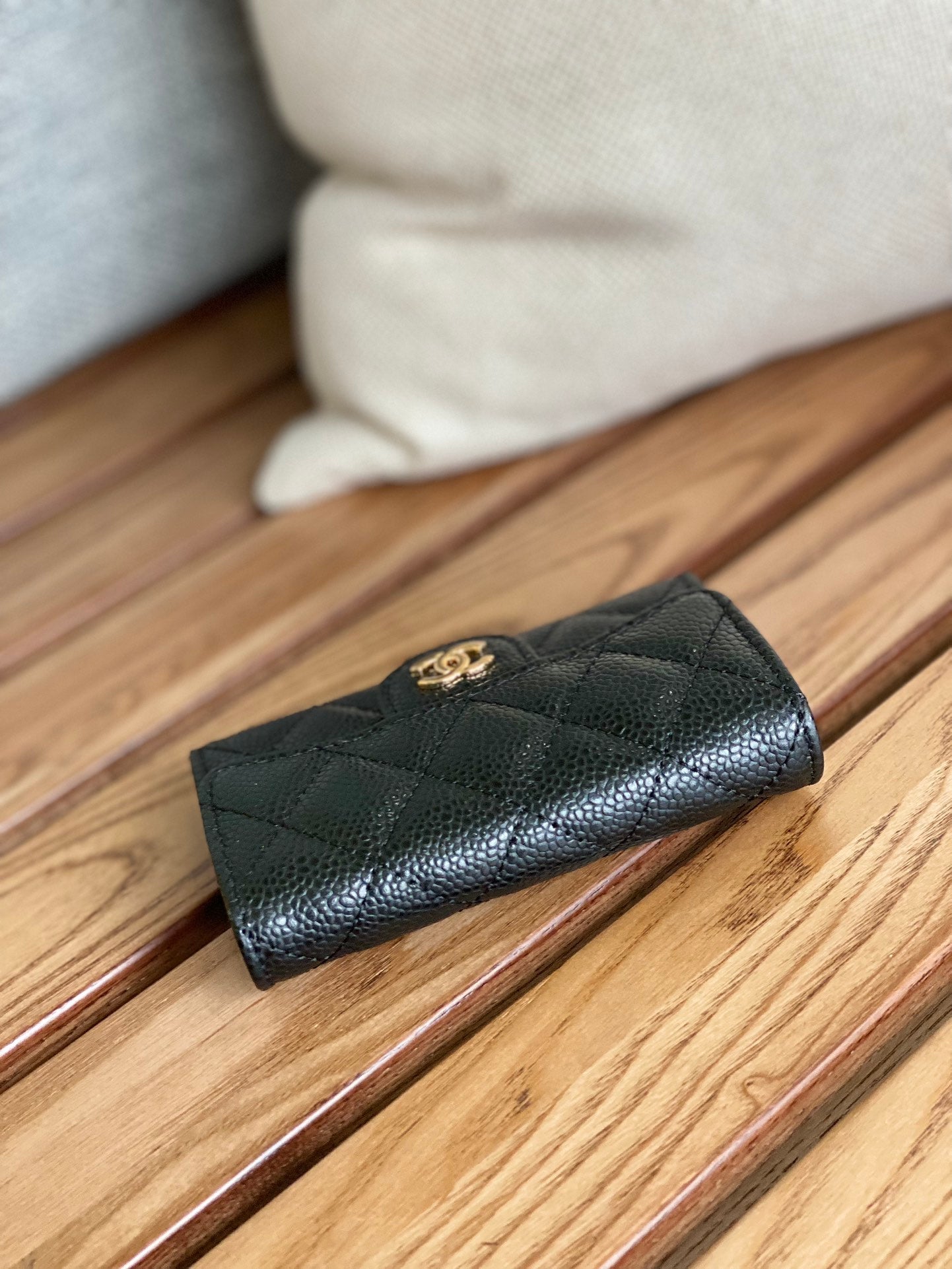 cc small wallet 11cm black caviar gold hardware