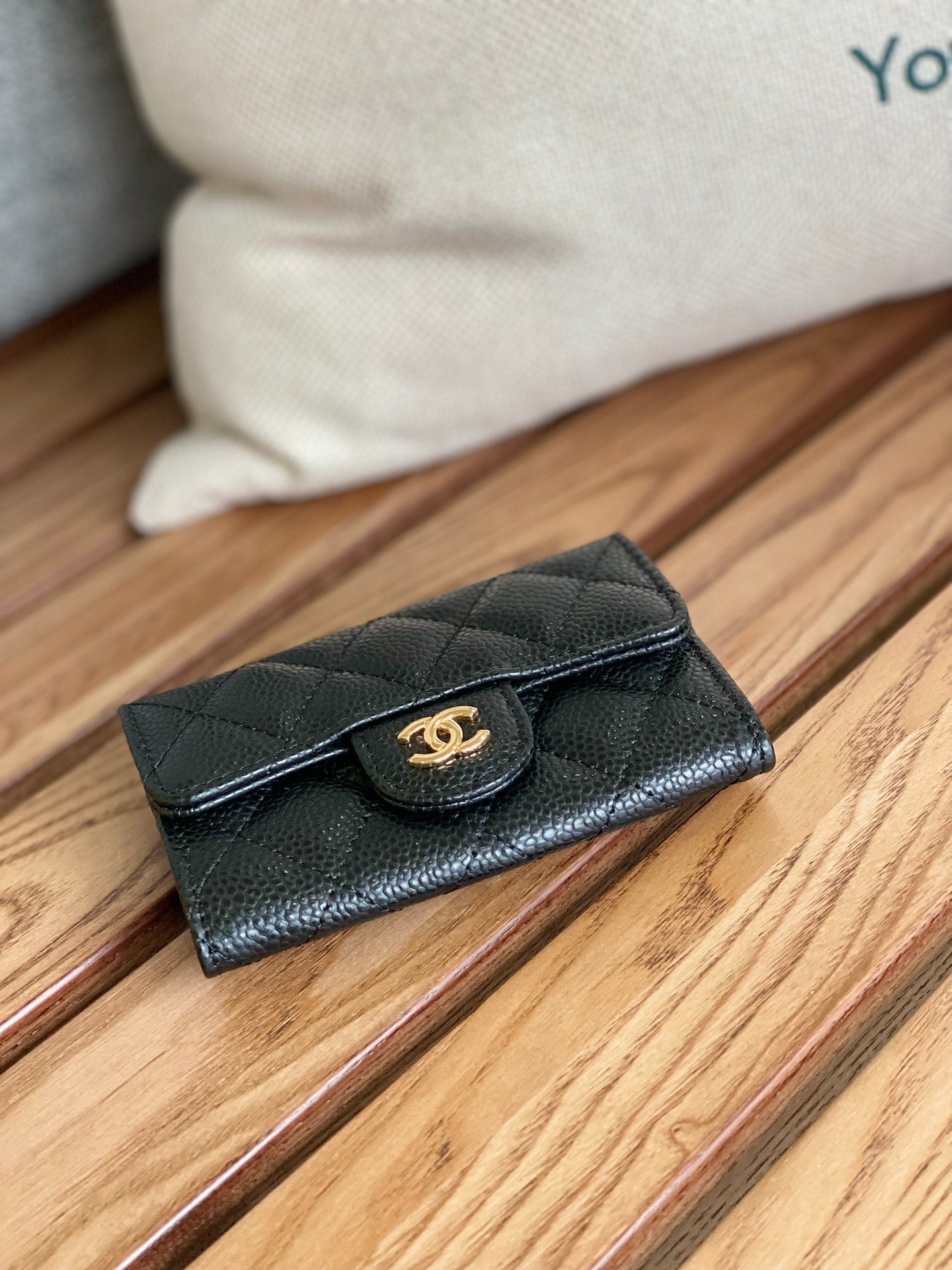 cc small wallet 11cm black caviar gold hardware