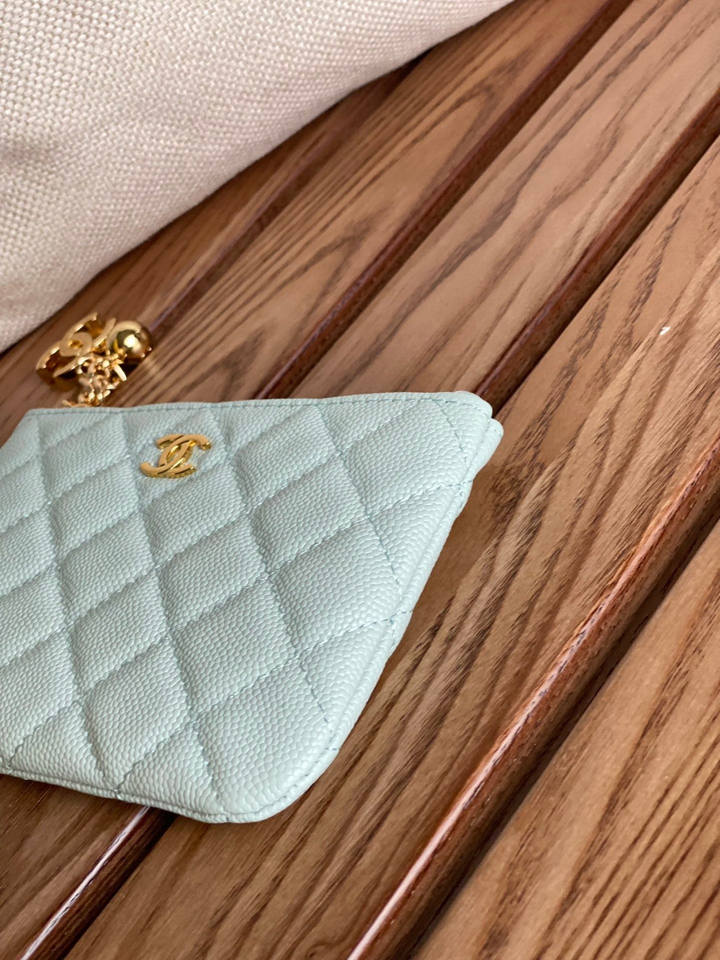 cc zipped wallet 14cm light cloud blue caviar gold hardware