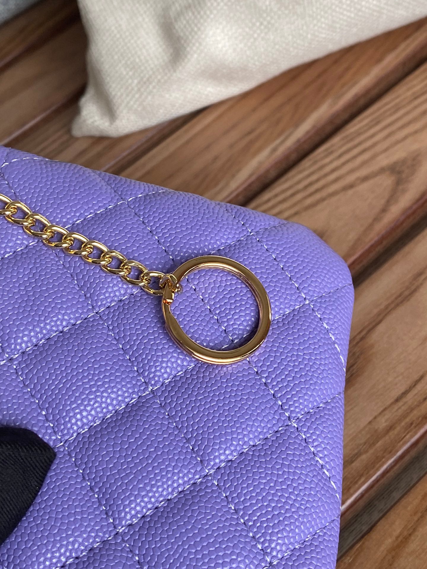 cc zipped wallet 14cm purple caviar gold hardware