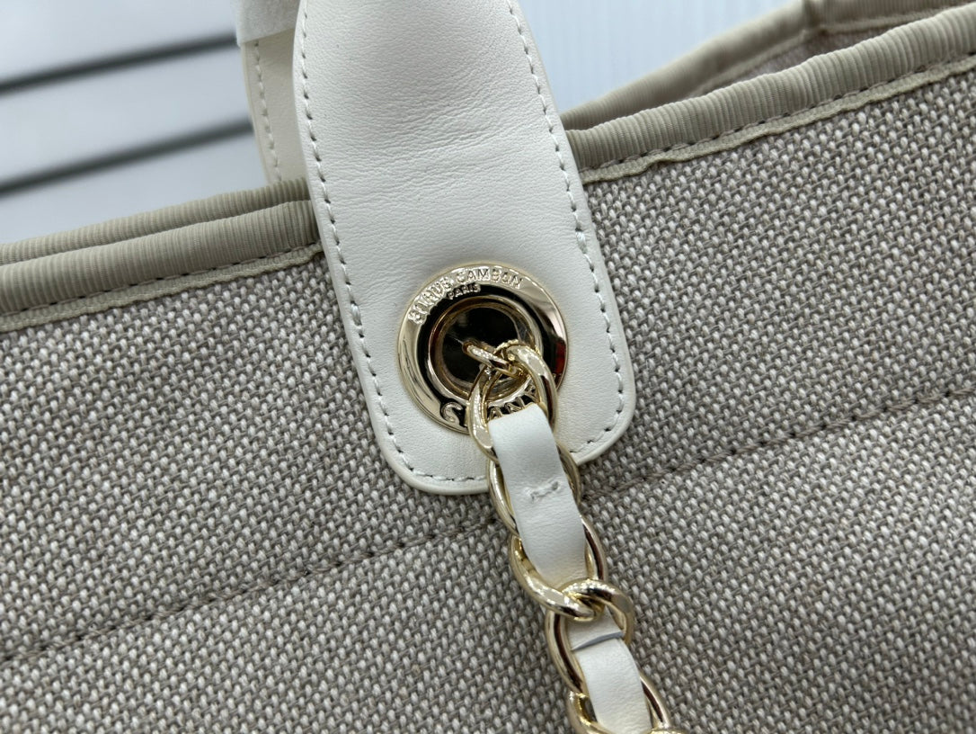 CC Deauville Tweed Bag White Leather Gold Hardware 28