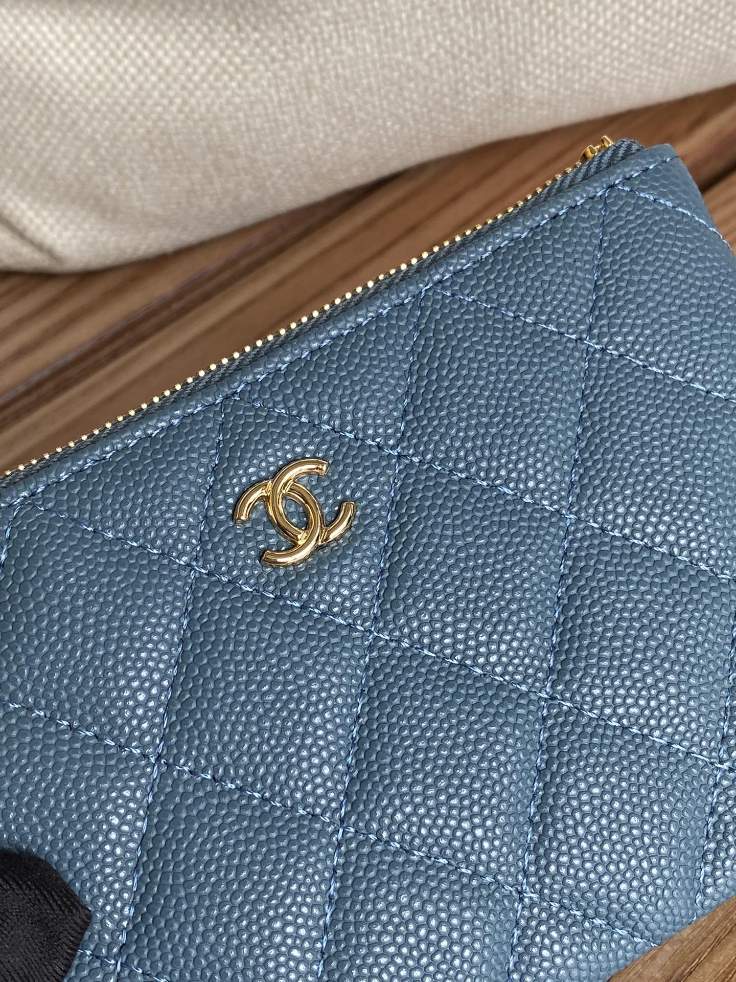 cc zipped wallet 15 dark cloud blue caviar gold hardware