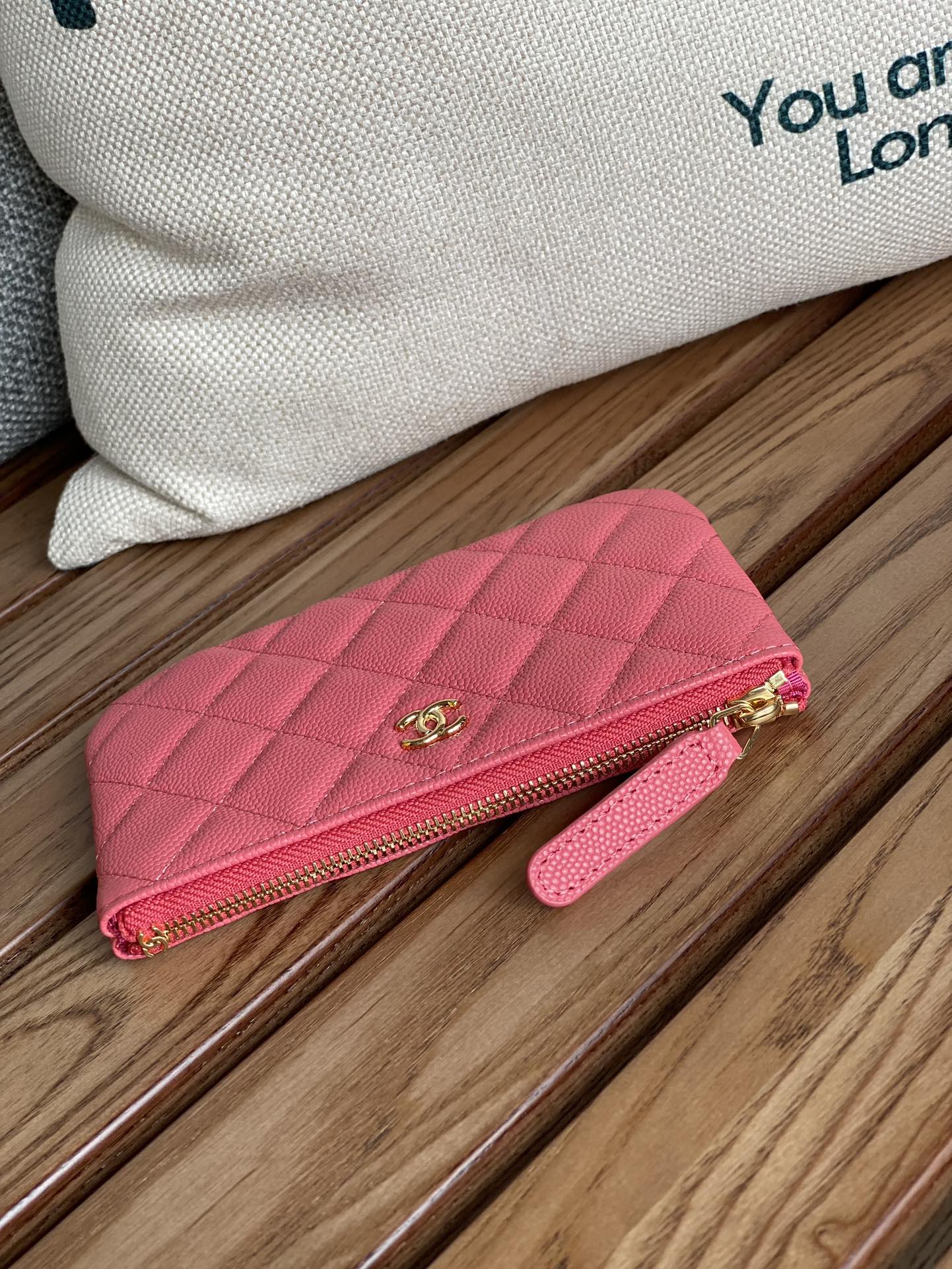 cc zipped wallet 15 dark pink caviar gold hardware