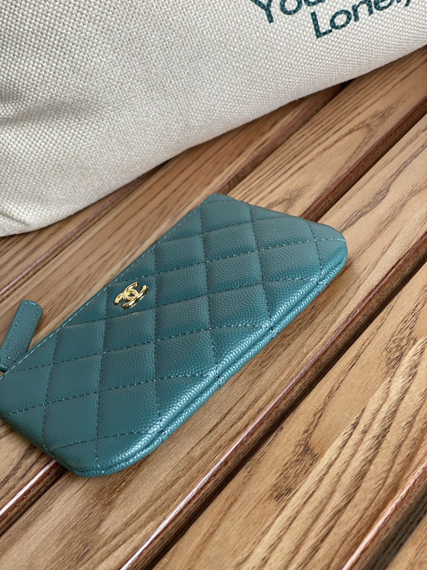 cc zipped wallet 15 blue green caviar gold hardware