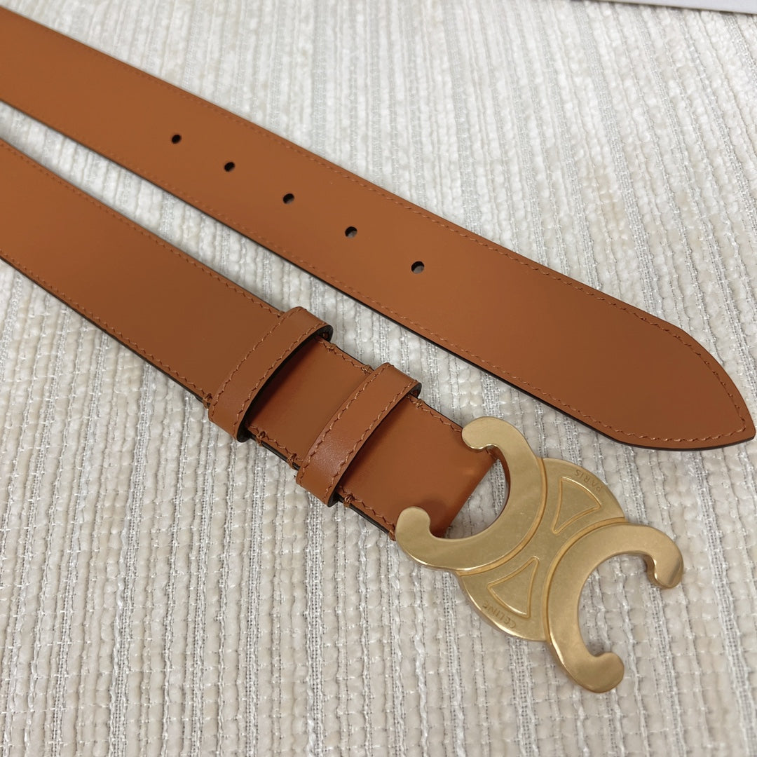 Triomphe Belt 35mm Tan Calfskin Ghw