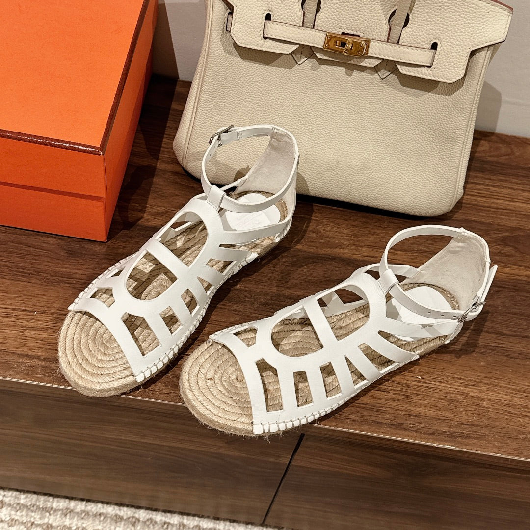 STRAW SOLE SANDAL WHITE LAMBSKIN